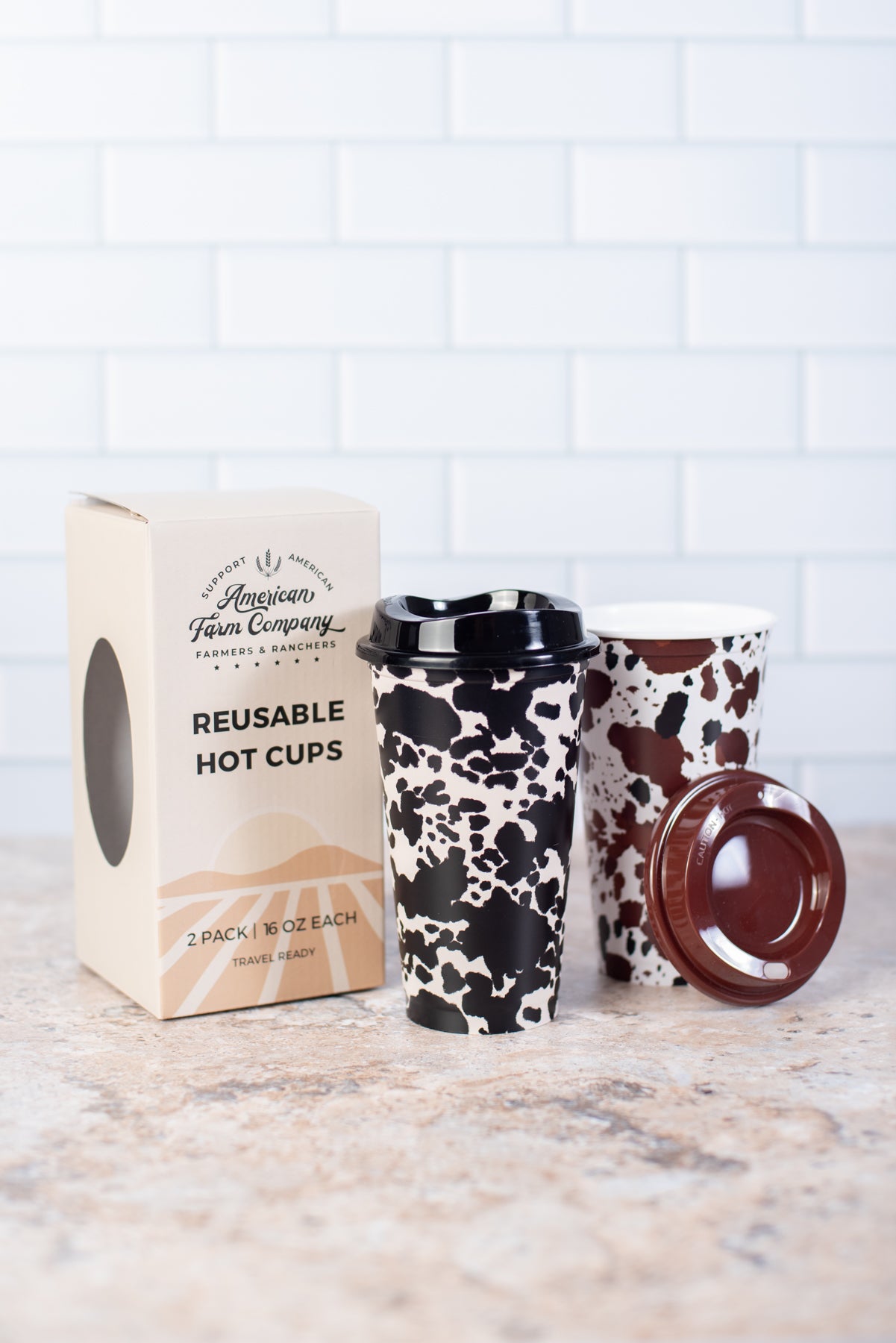 Cow Print Reusable Hot/Cold Cup - Set of 2