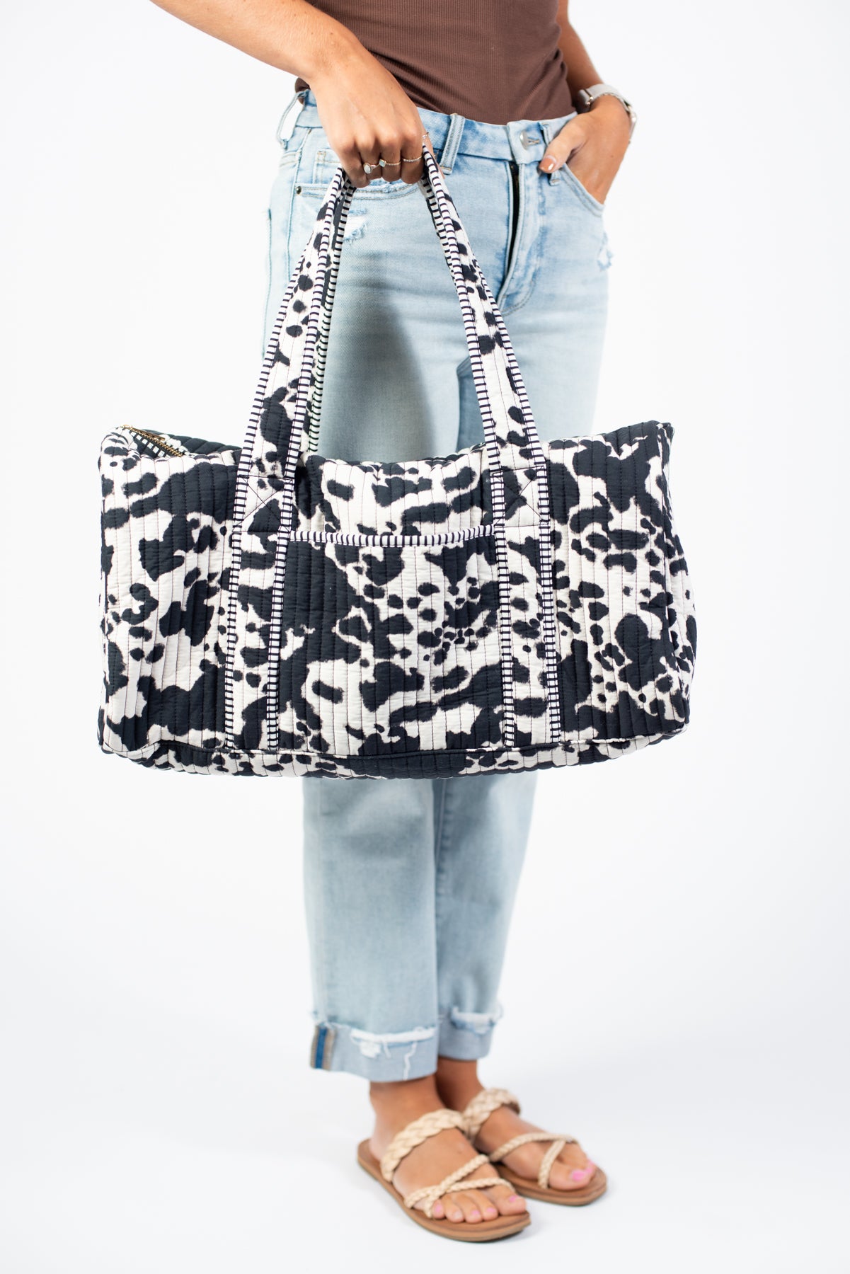 Cow Print Quilted Duffle Bag