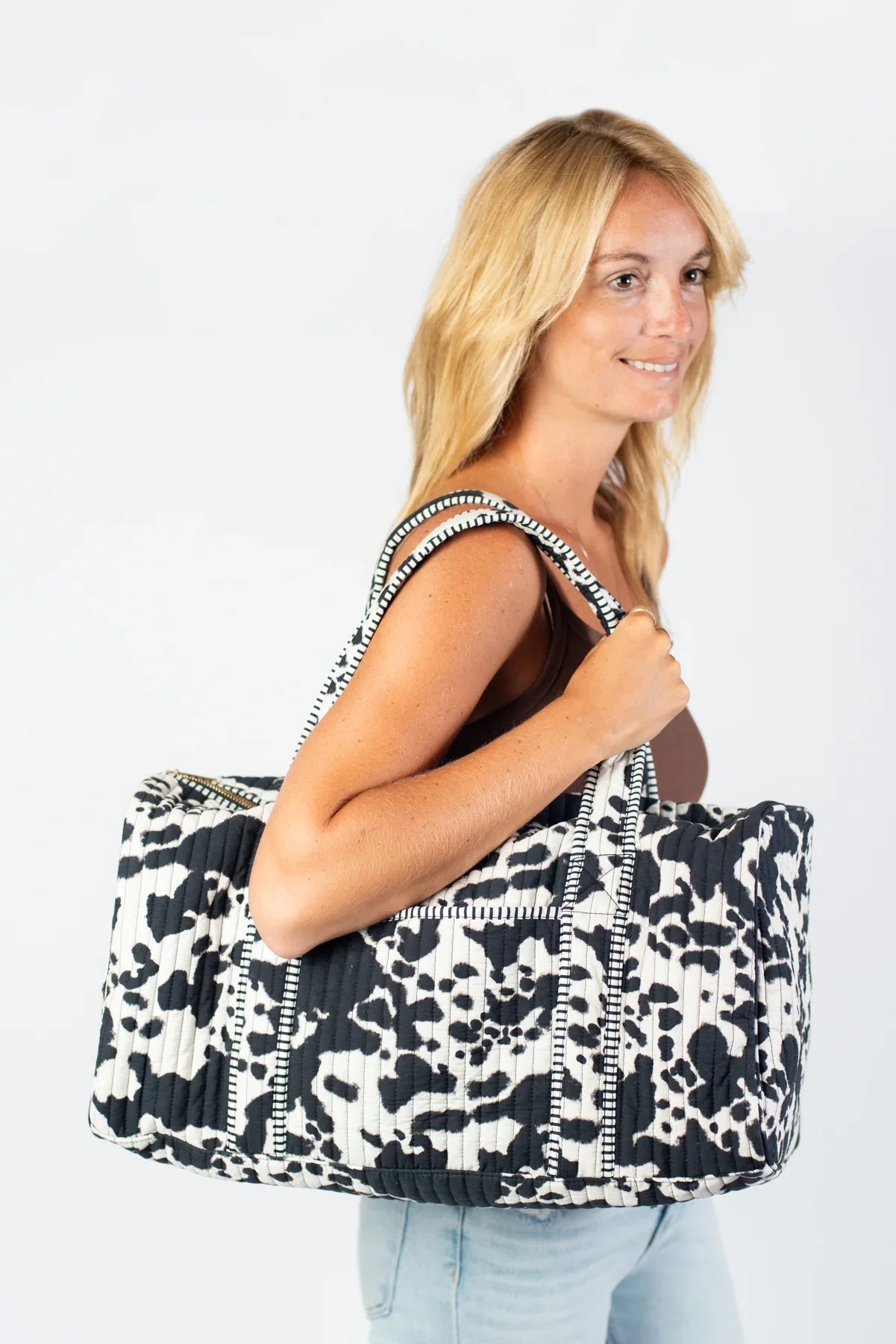 Cow Print Quilted Duffle Bag