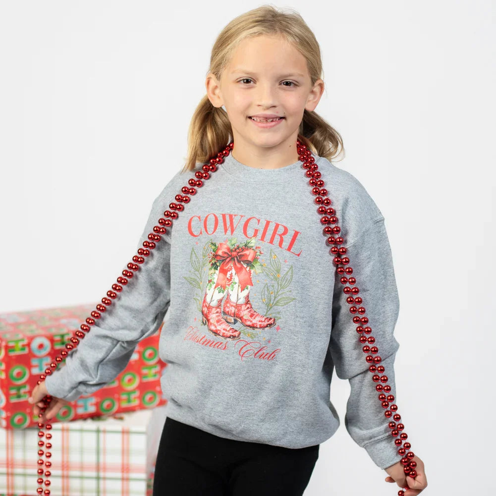 Cowgirl Christmas Club Youth Grey Crewneck
