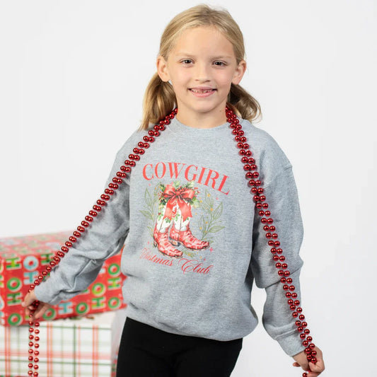 Cowgirl Christmas Club Youth Grey Crewneck