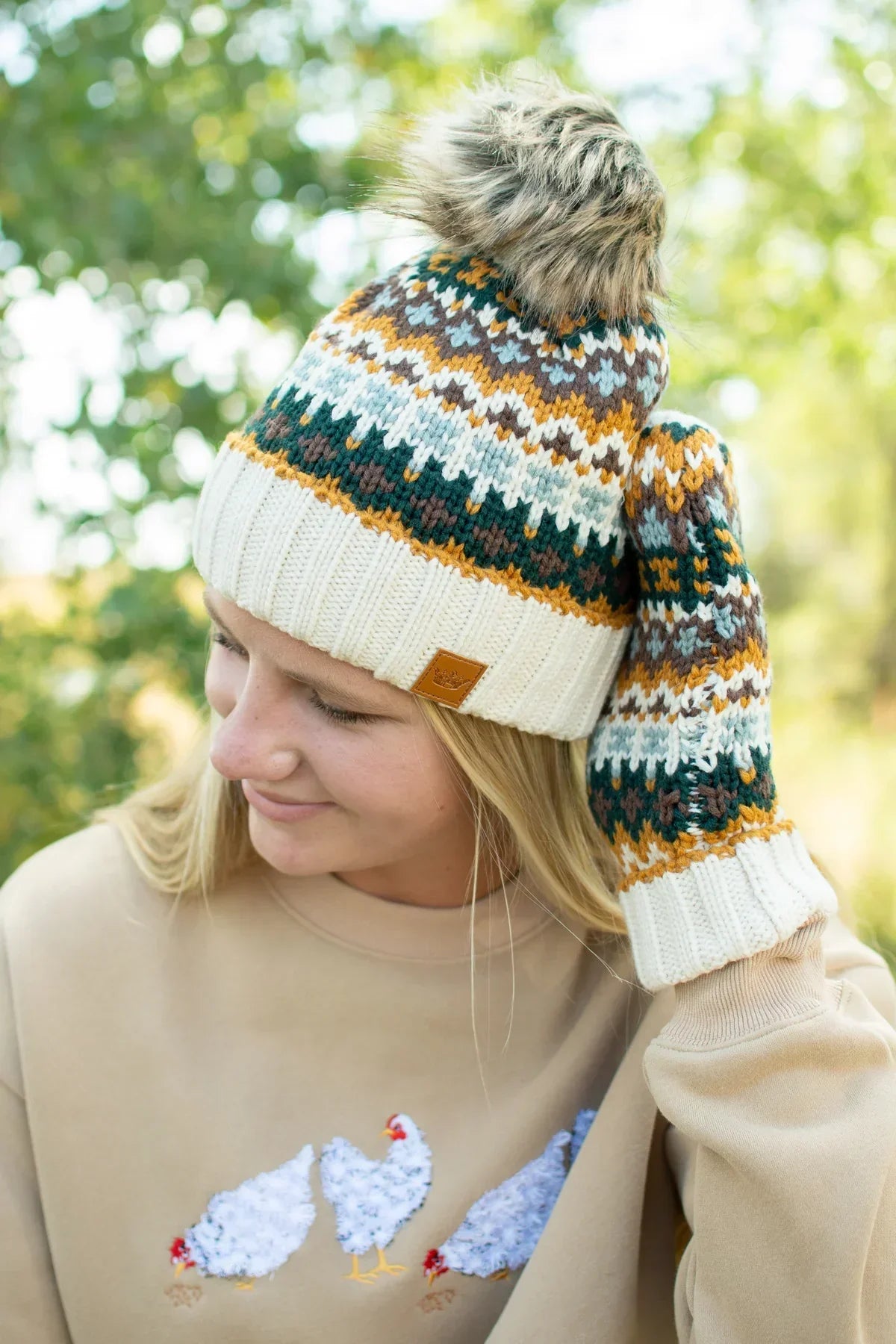 Cream & Multicolored Patterned Mittens