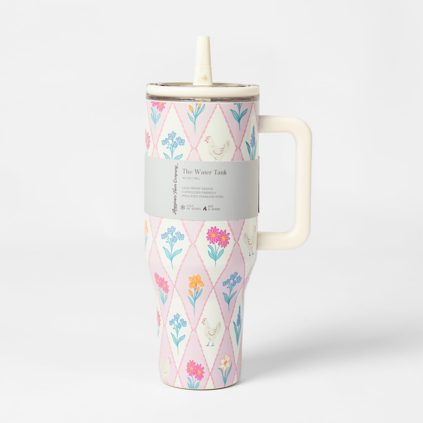 Diamond Floral Chicken 40oz Water Tank Tumbler