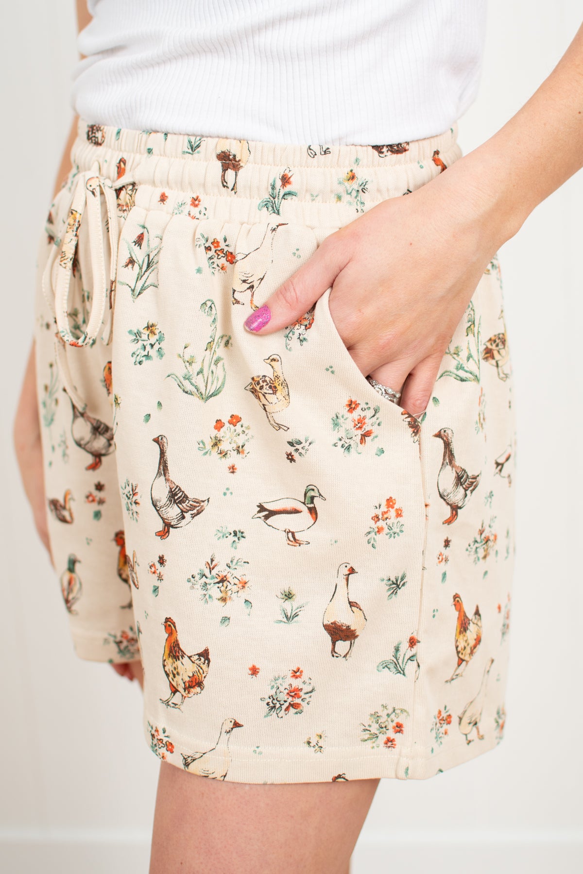 Ducks & Chicken Floral Print Shorts
