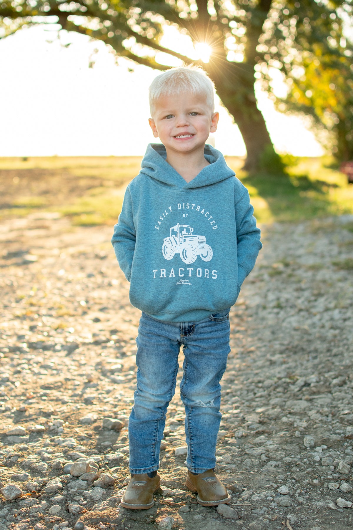 'Easily Distracted by Tractors' Toddler/Youth Blue Hoodie