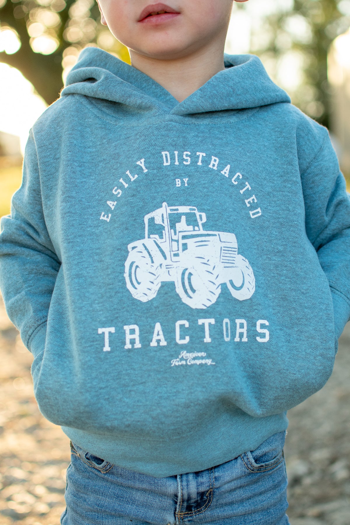 'Easily Distracted by Tractors' Toddler/Youth Blue Hoodie
