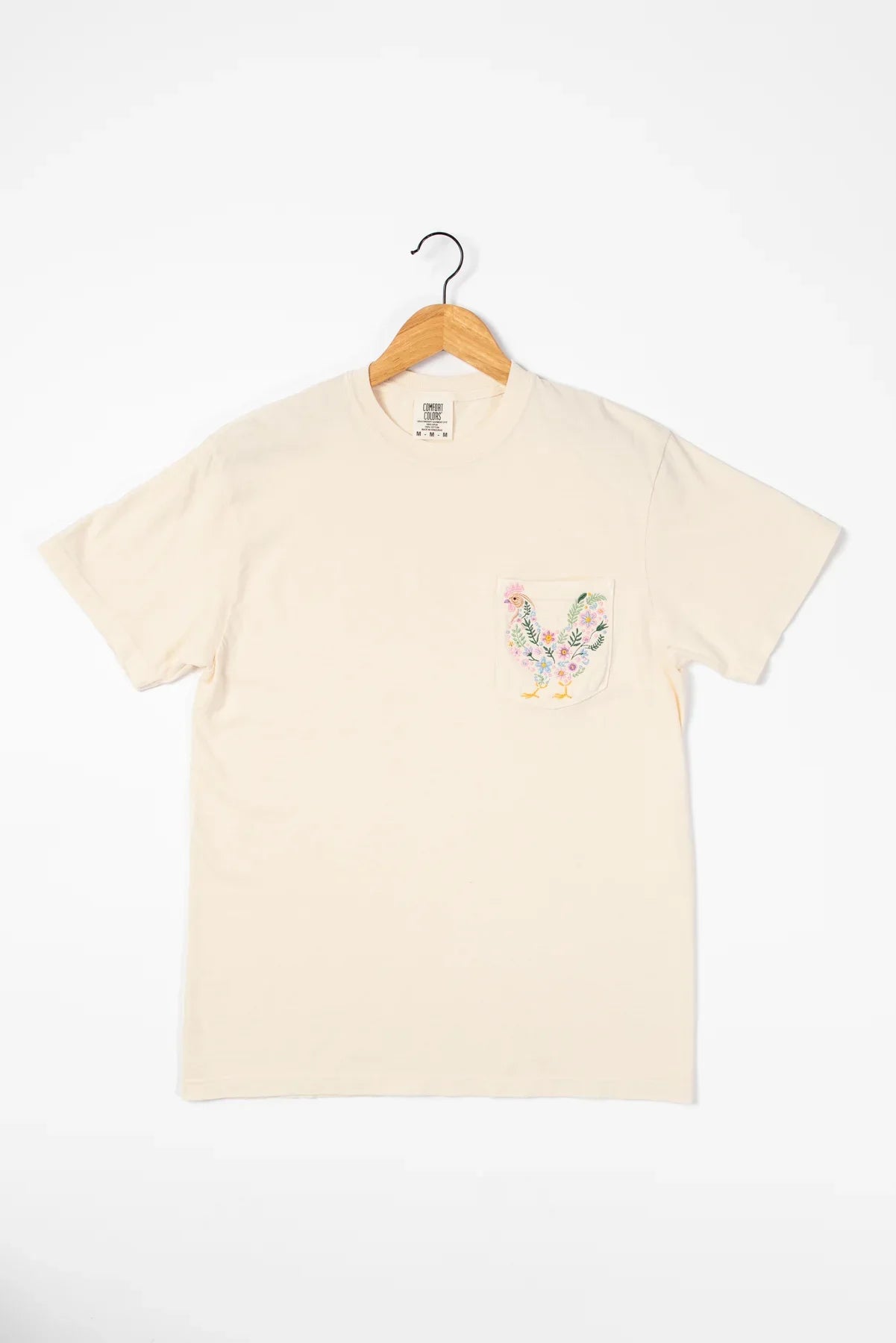 Embroidered Floral Chicken Pocket Ivory Tee