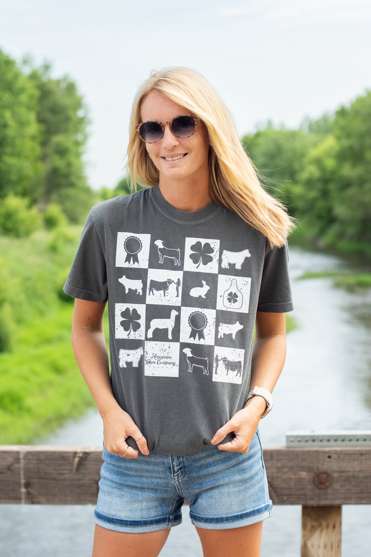 Fair Week Checkers Charcoal Tee