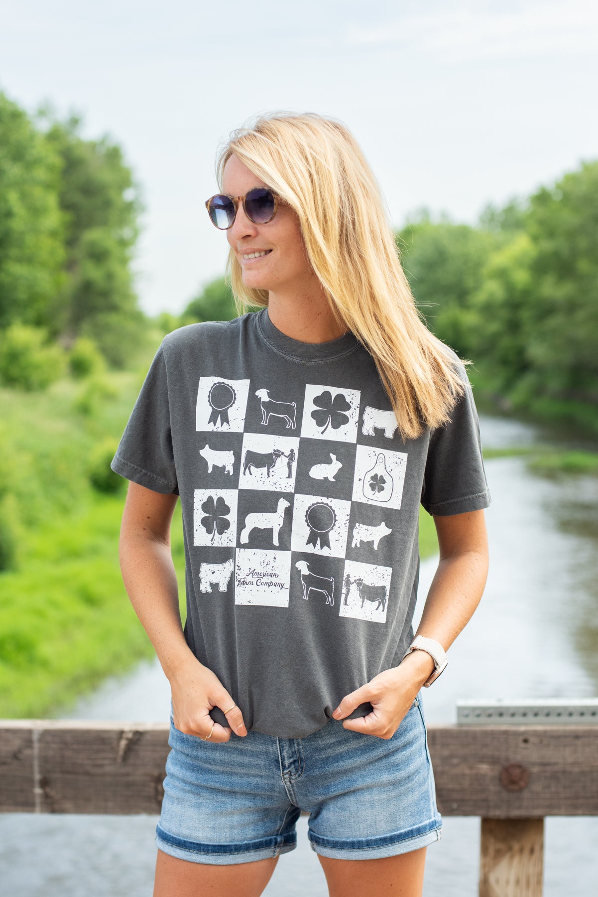Fair Week Checkers Charcoal Tee