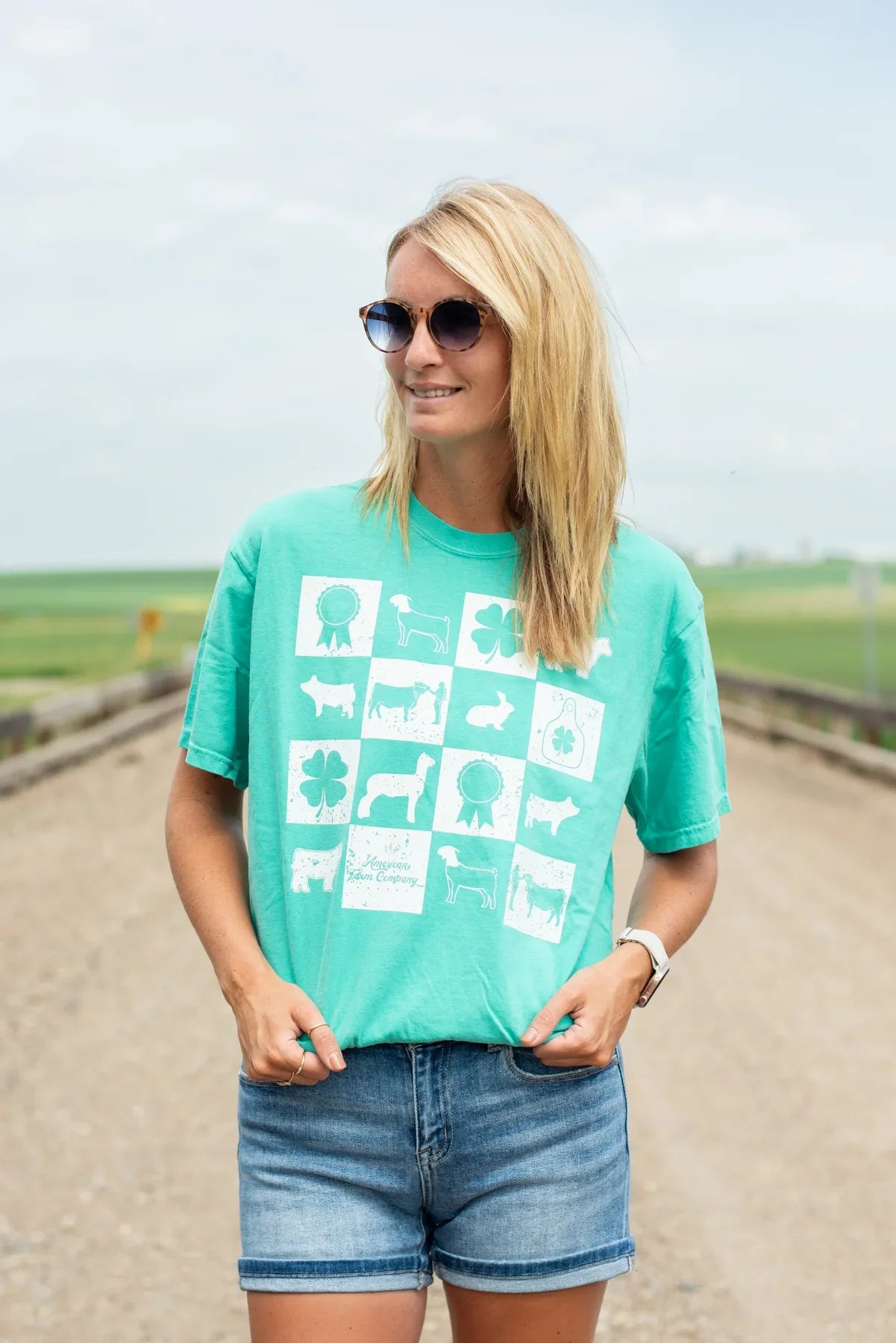 Fair Week Checkers Green Tee
