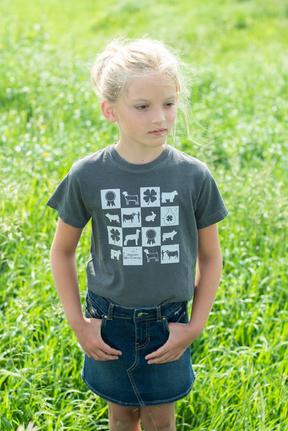 Fair Week Checkers Youth Charcoal Tee