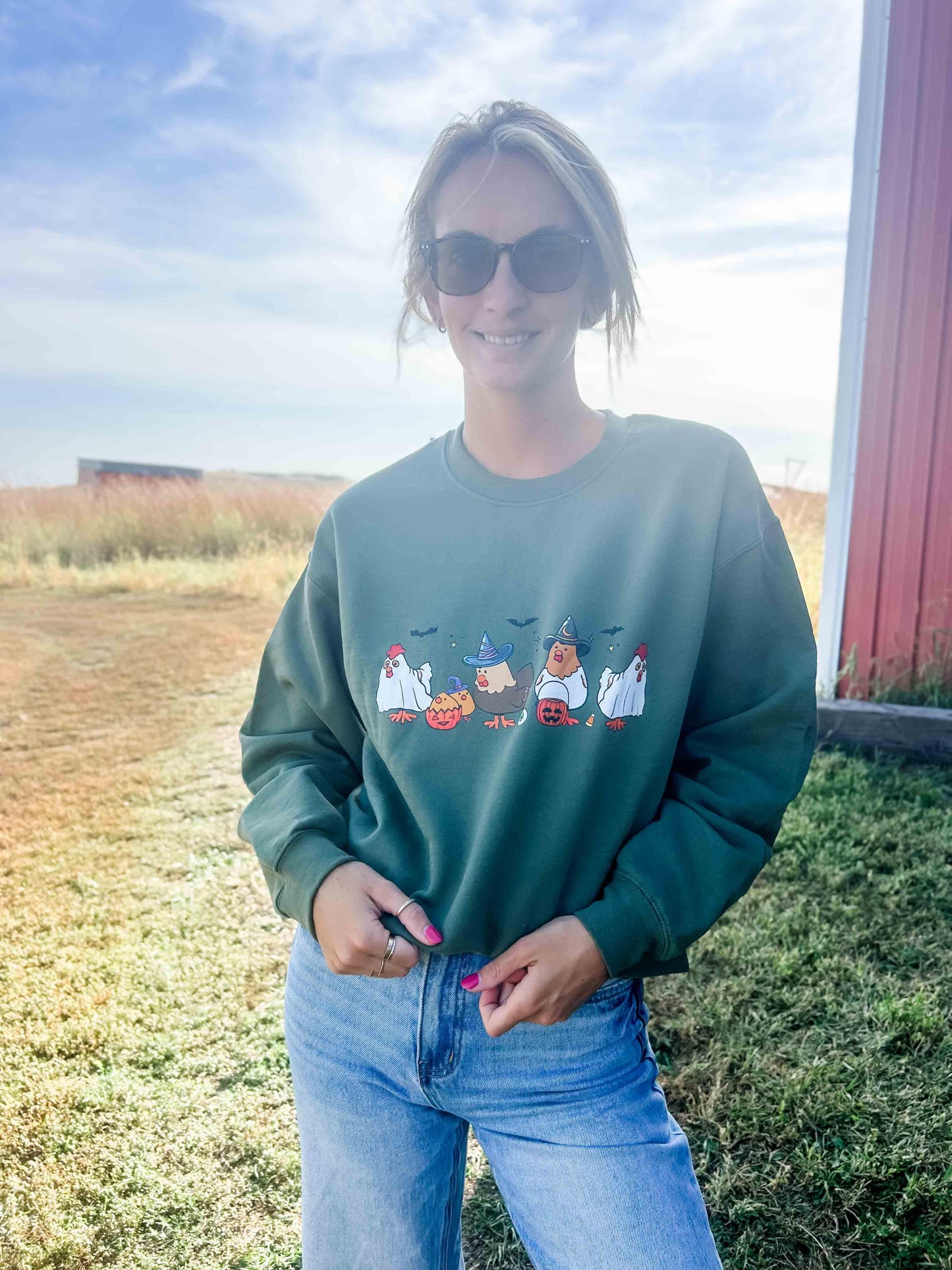 Fall Chickens Olive Crewneck - American Farm Company