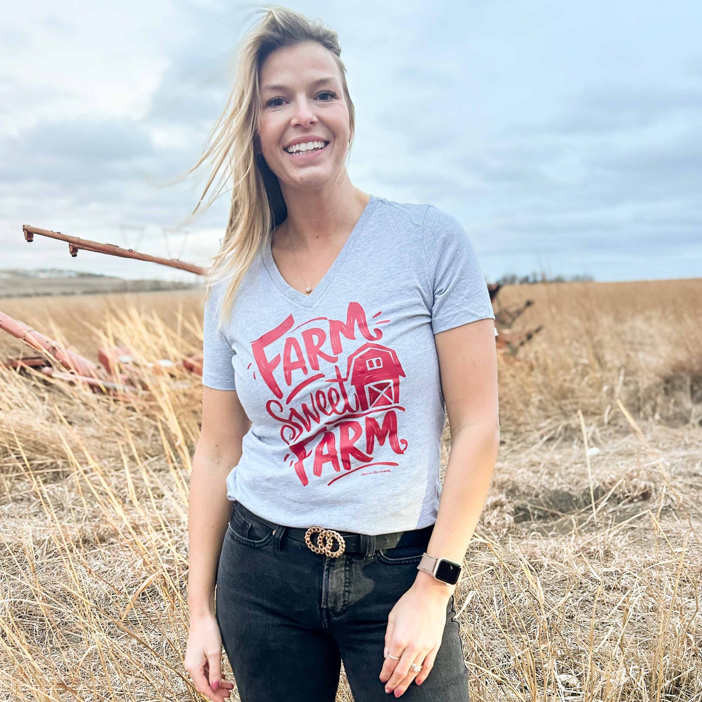 Farm Sweet Farm Grey V-Neck Tee - American Farm Company