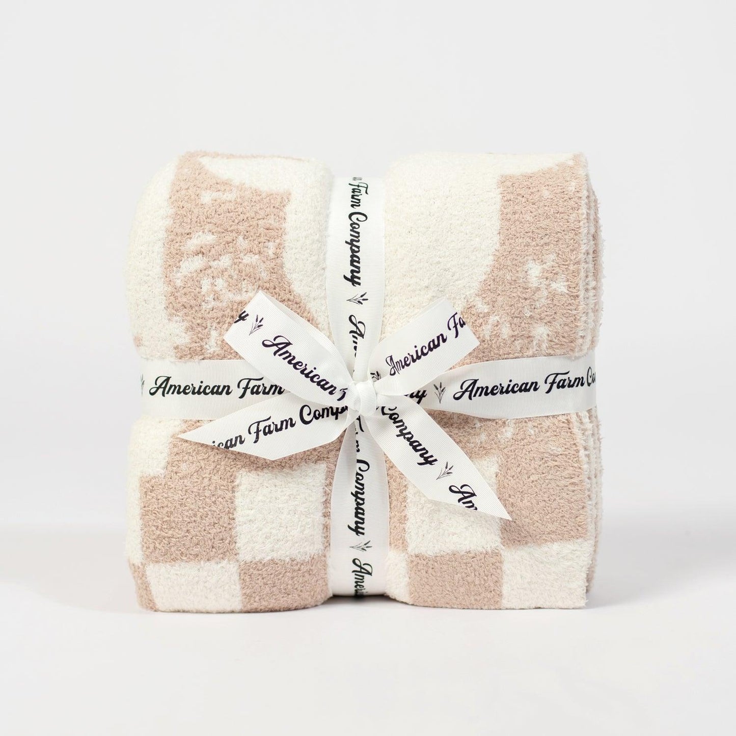 Farm Checkers Tan Luxe Throw Blanket - American Farm Company