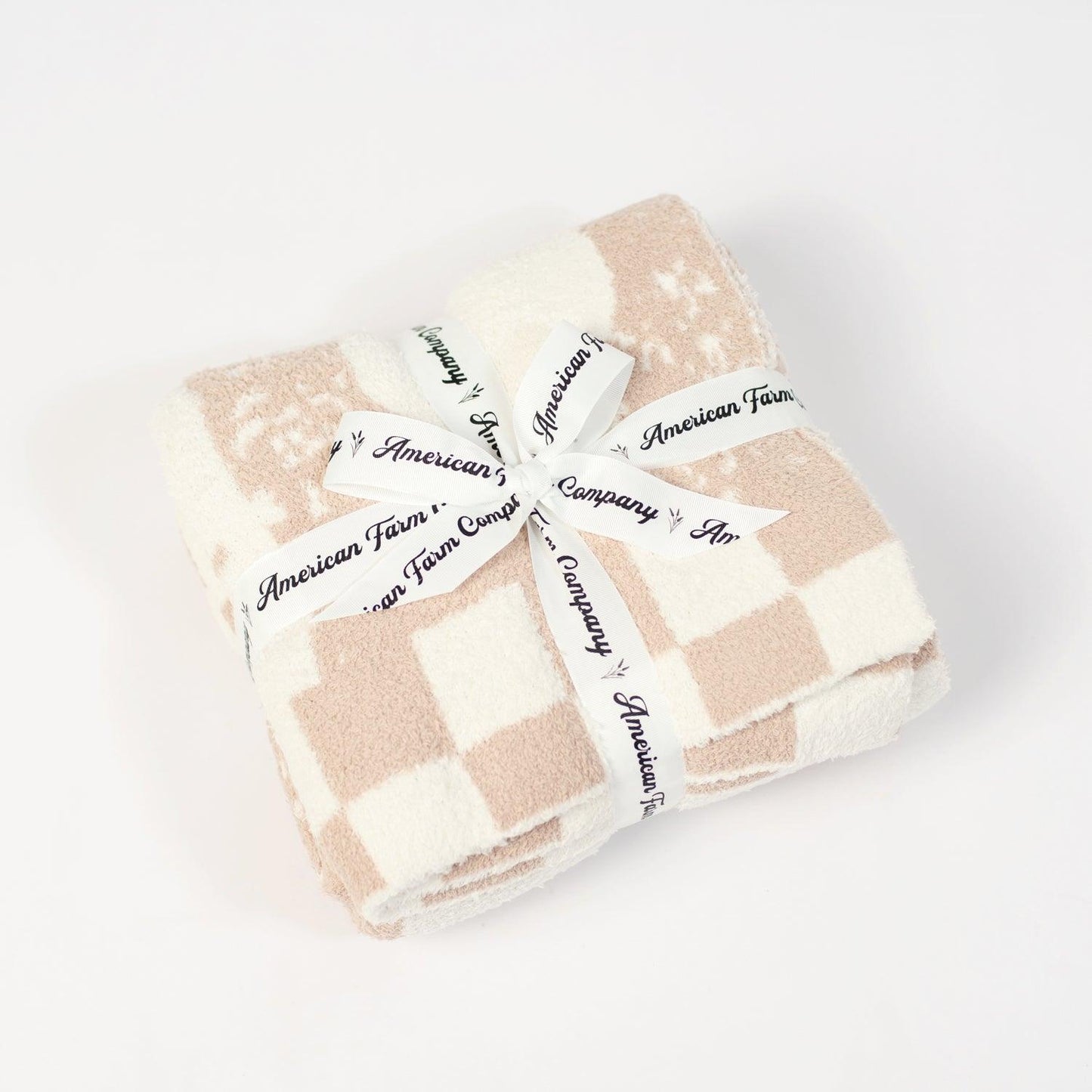 Farm Checkers Tan Luxe Throw Blanket - American Farm Company