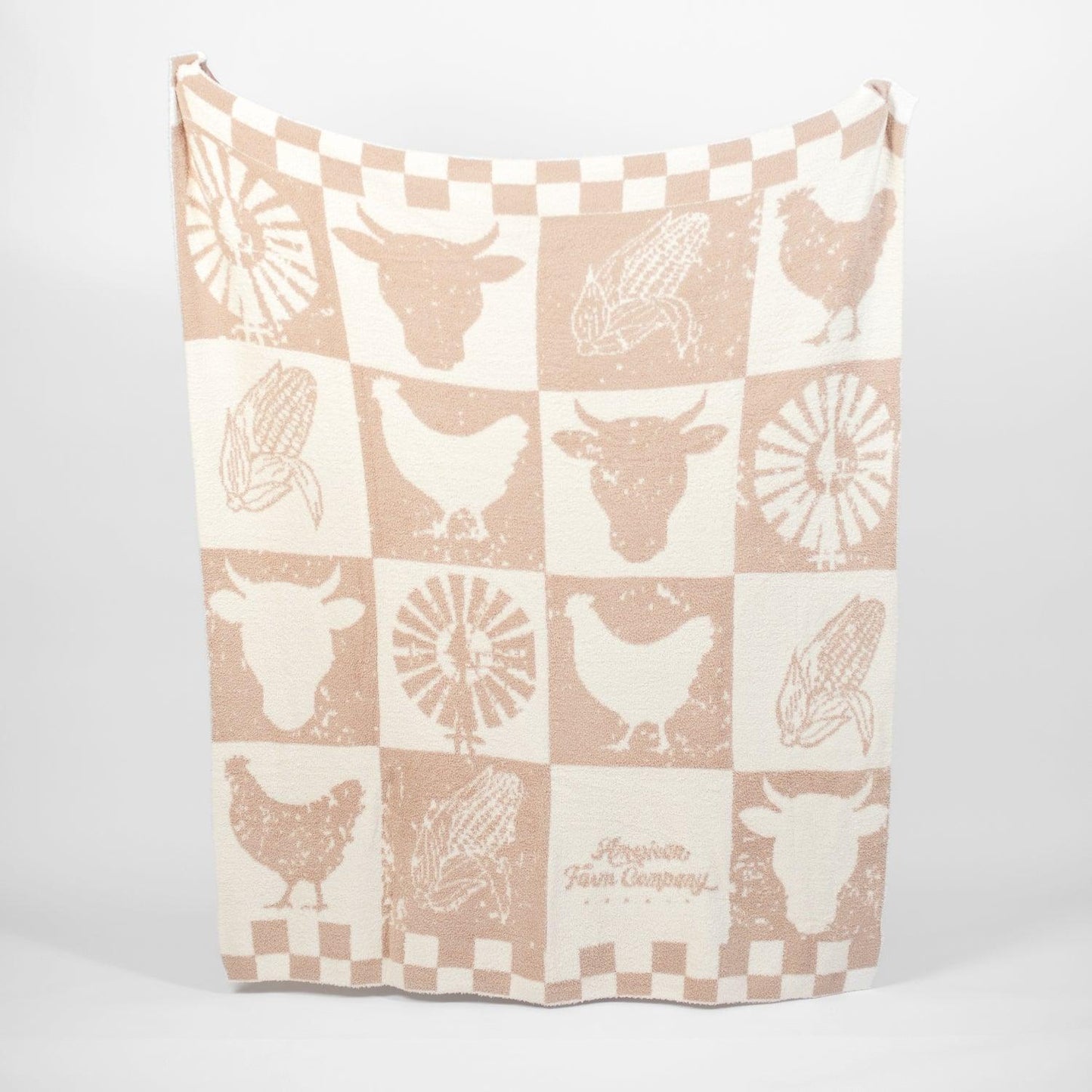 Farm Checkers Tan Luxe Throw Blanket - American Farm Company