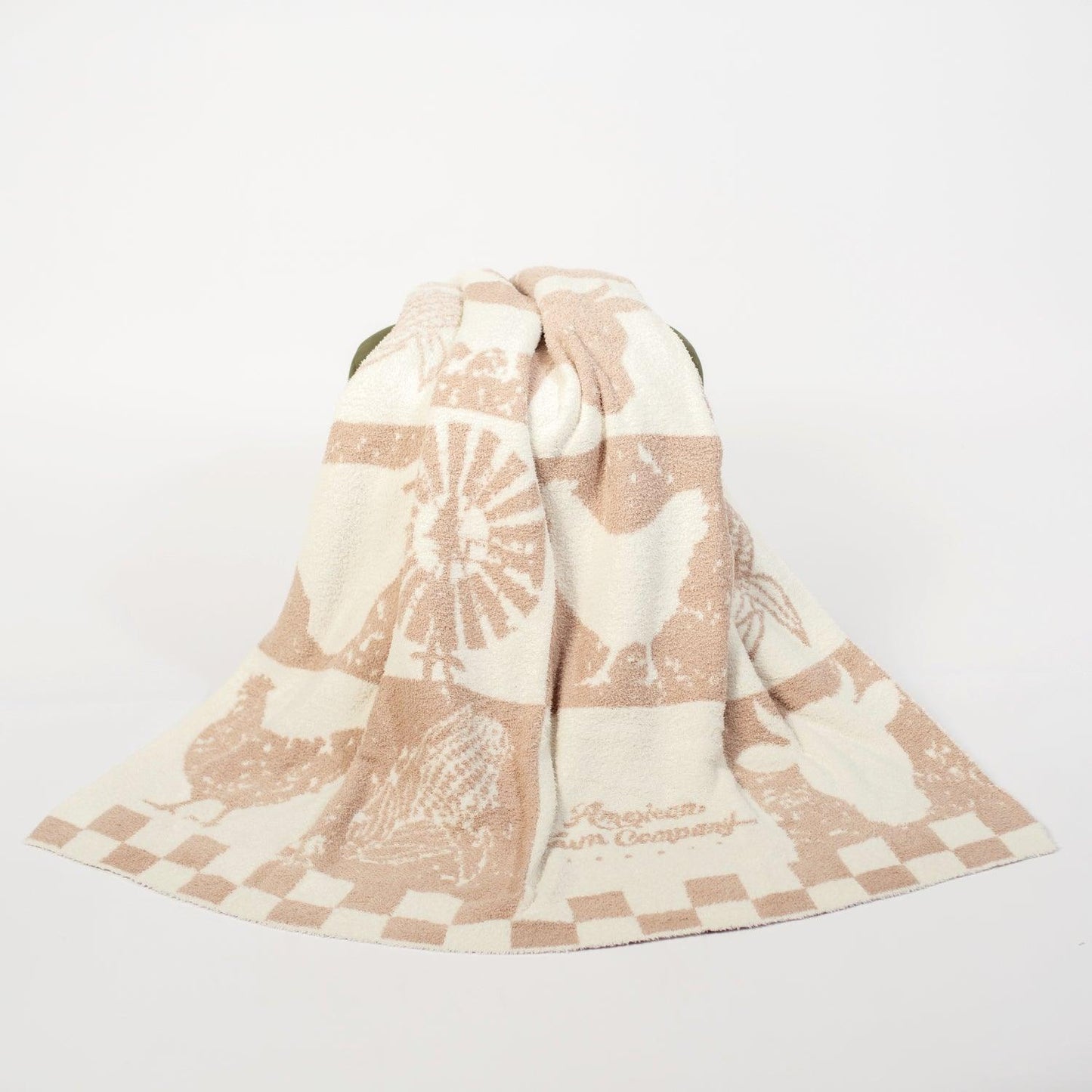 Farm Checkers Tan Luxe Throw Blanket - American Farm Company