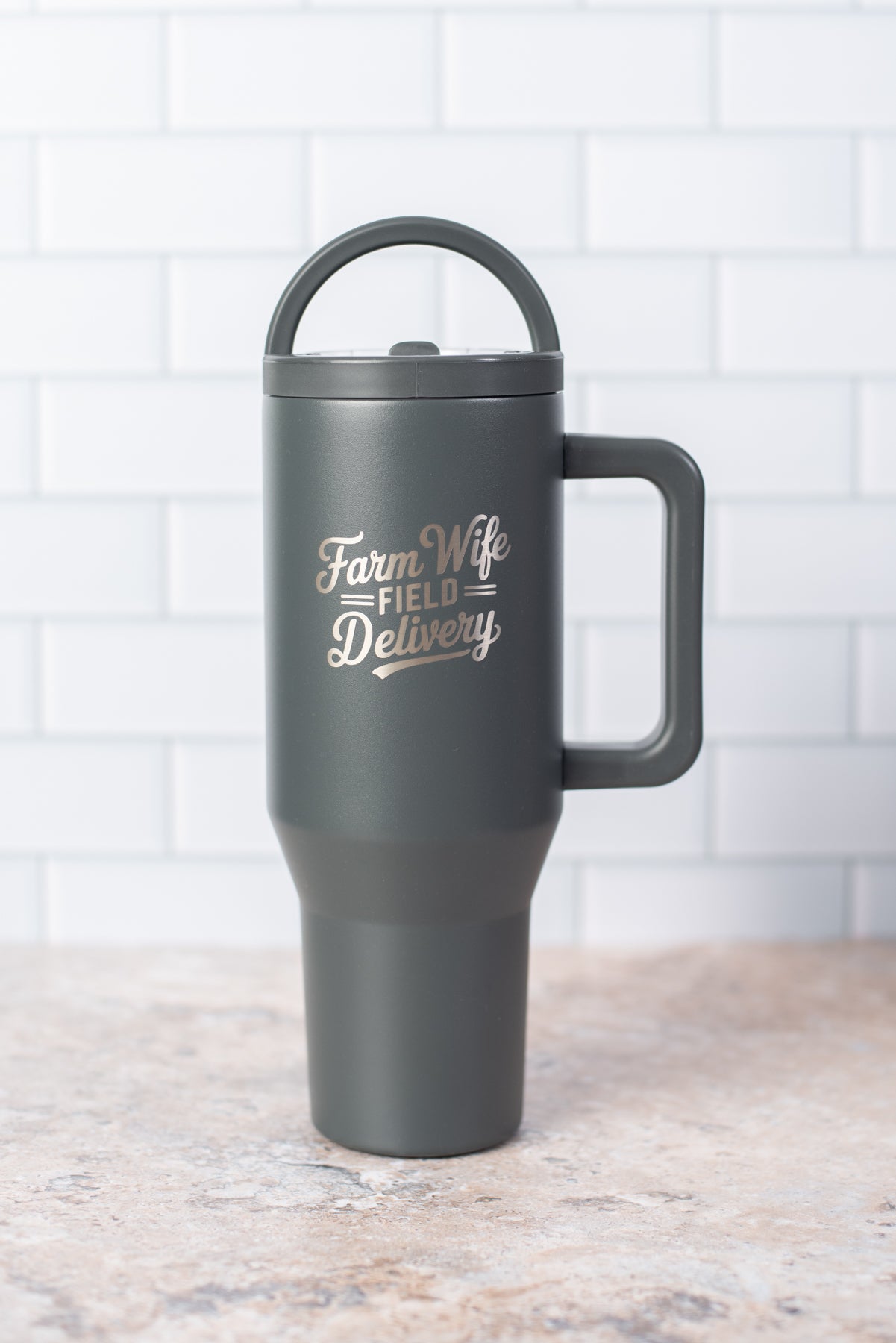 'Farm Wife Field Delivery' 40oz Water Tank Tumbler - Charcoal