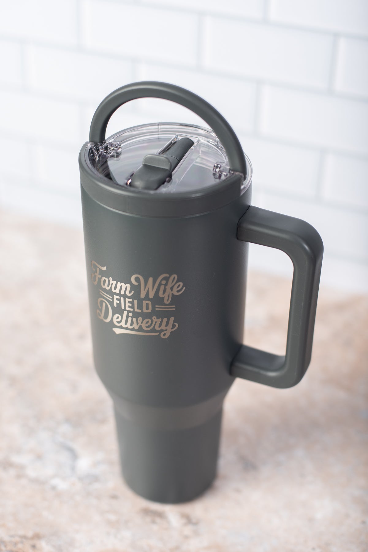 'Farm Wife Field Delivery' 40oz Water Tank Tumbler - Charcoal