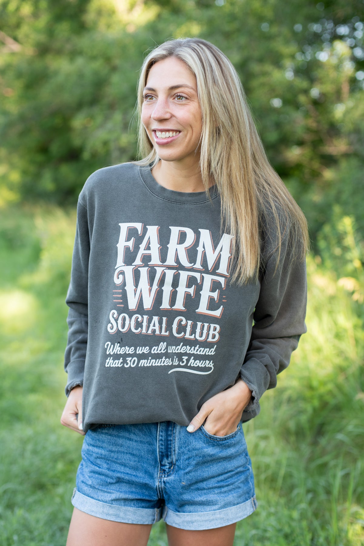 'Farm Wife Social Club' Charcoal Crewneck