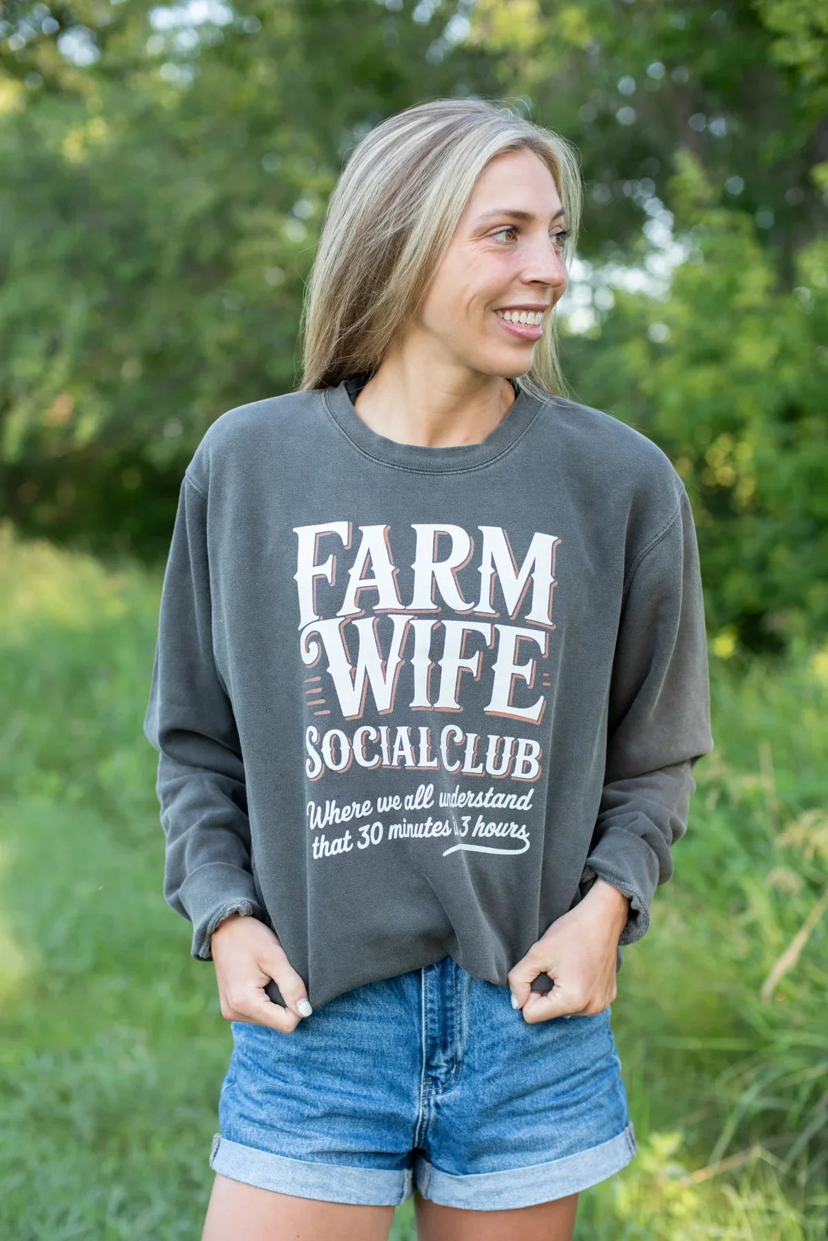 'Farm Wife Social Club' Charcoal Crewneck