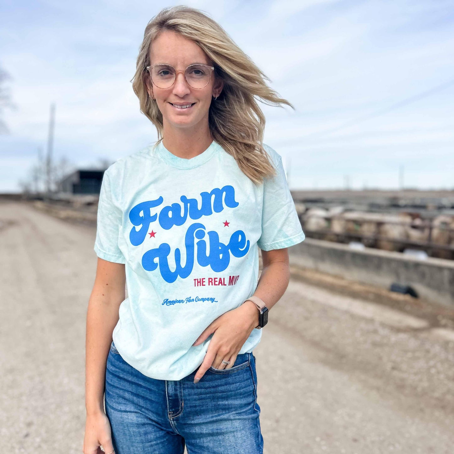 'Farm Wife - The Real MVP' Teal Colorblast Tee - American Farm Company