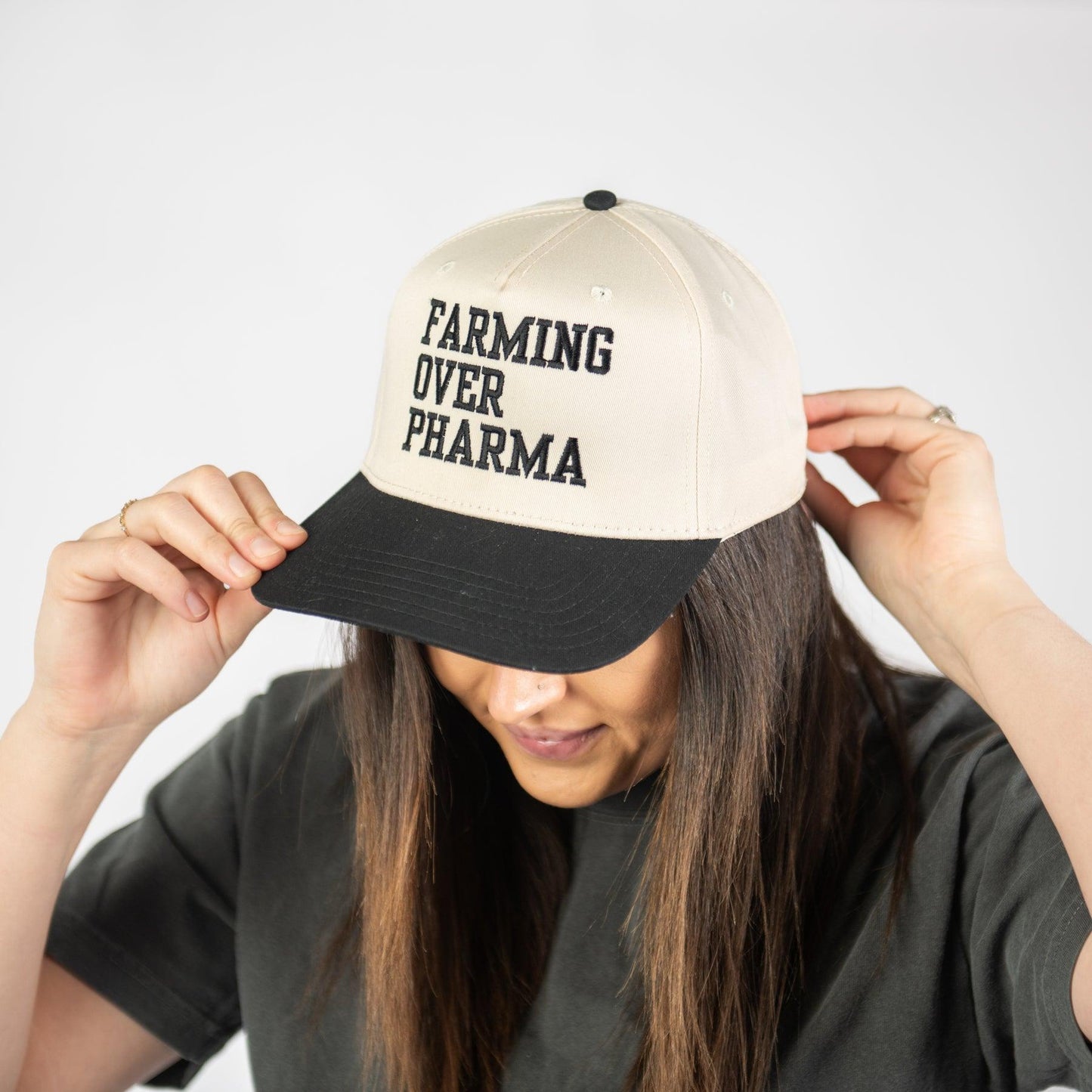 'Farming over Pharma' Black Embroidered Trucker Hat - American Farm Company