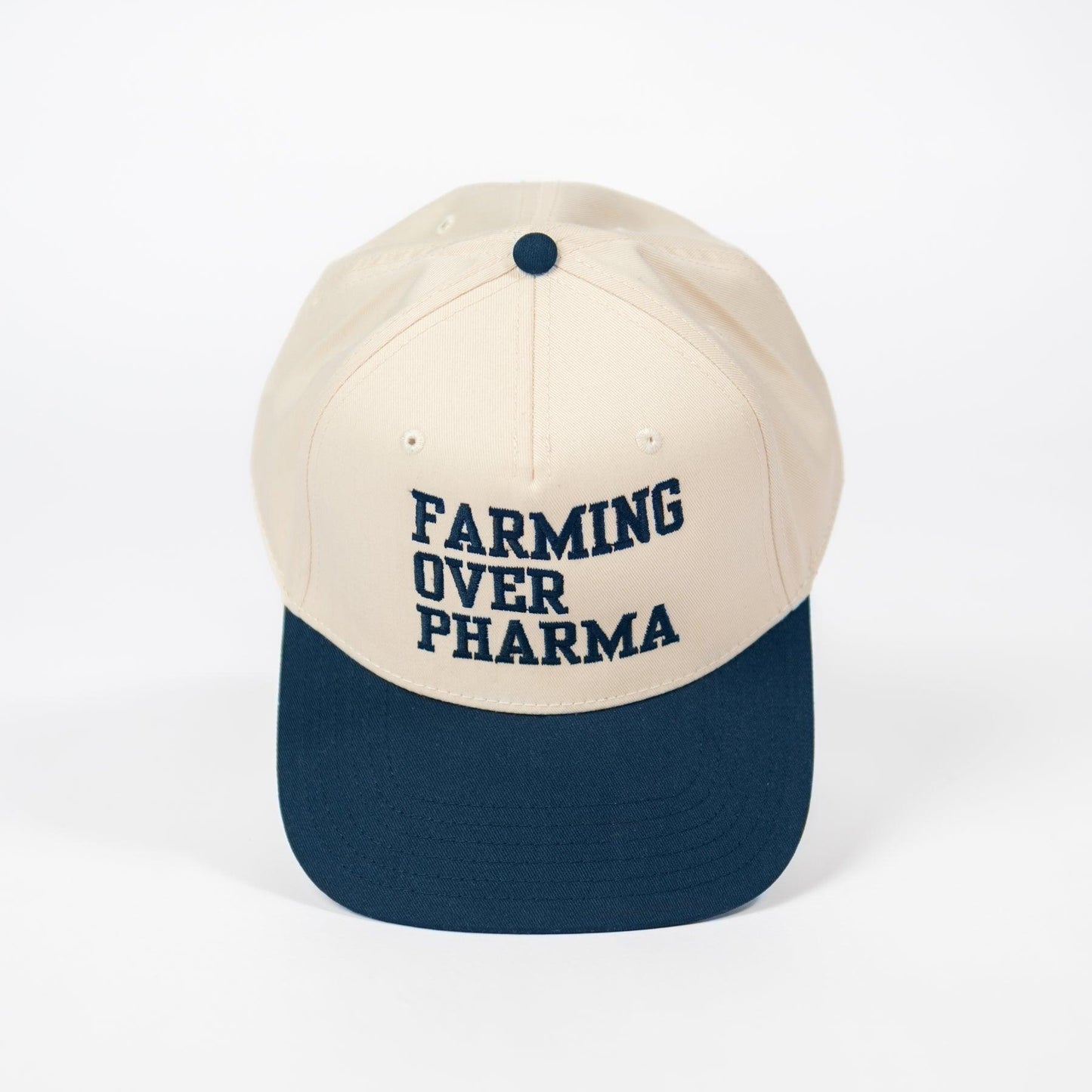 'Farming over Pharma' Navy Embroidered Trucker Hat - American Farm Company