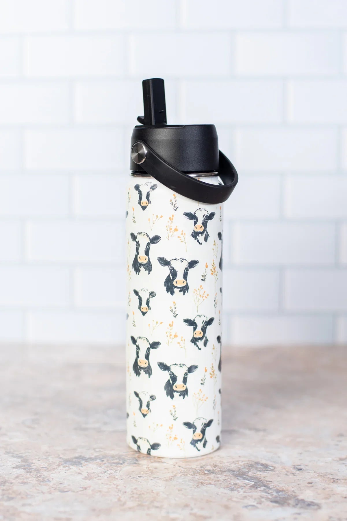 Floral Holstein 22oz Water Bottle