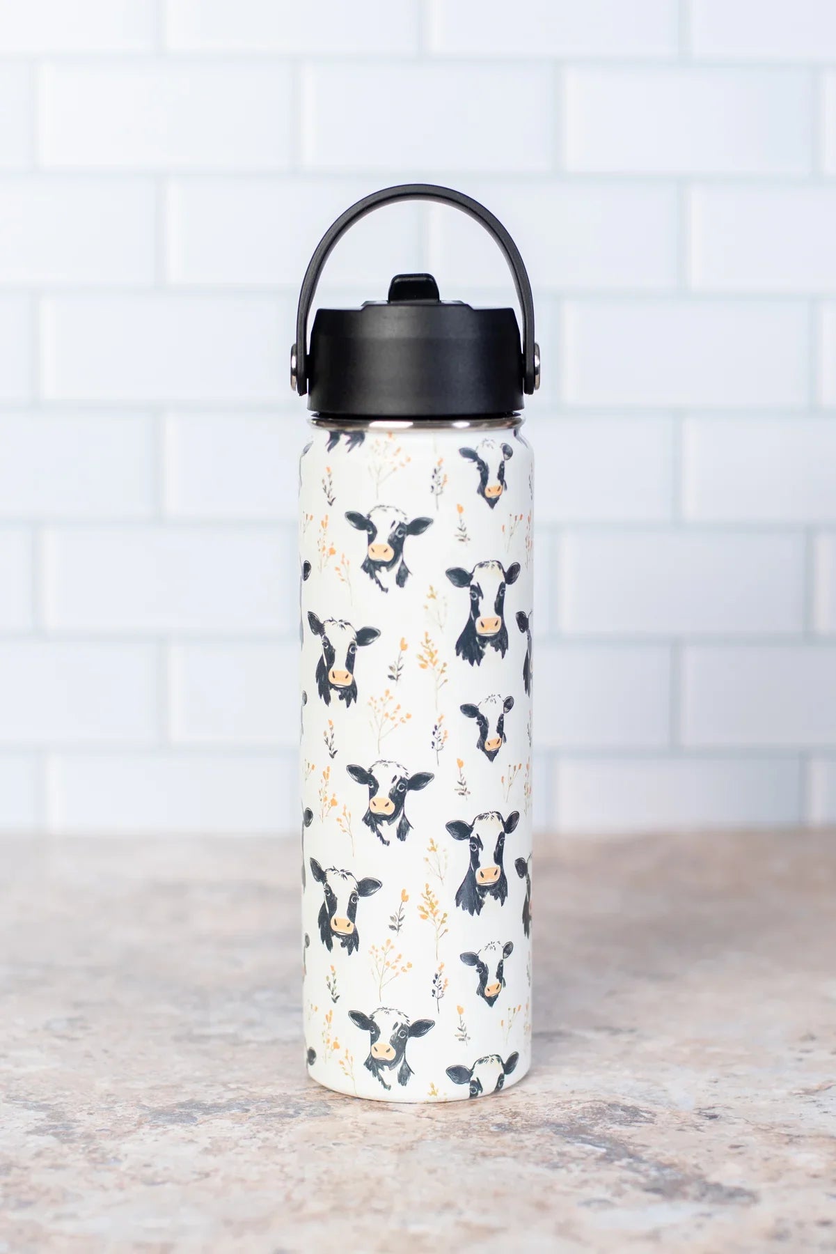 Floral Holstein 22oz Water Bottle