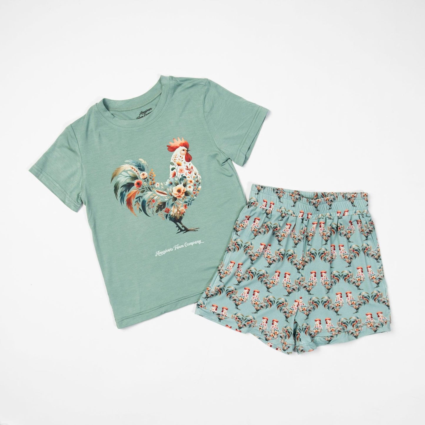 Floral Chicken Toddler/Youth Bamboo Pajama Set - American Farm Company