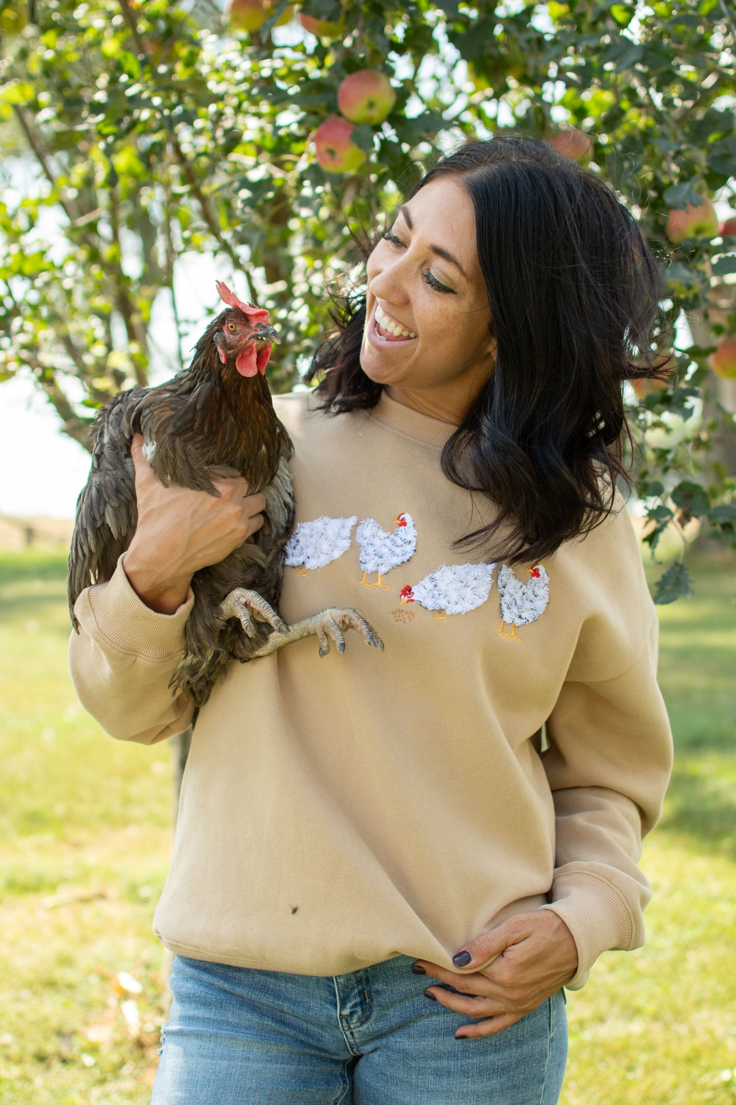 Fluffy White Chicken Tan Crewneck