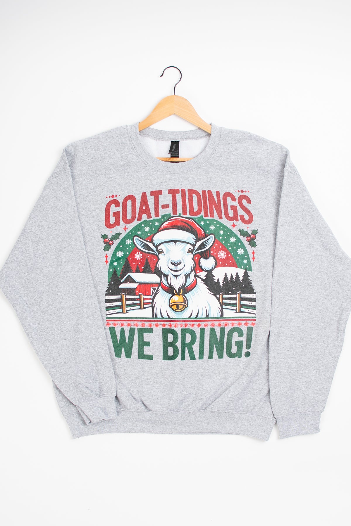 'Goat-Tidings We Bring' Grey Crewneck