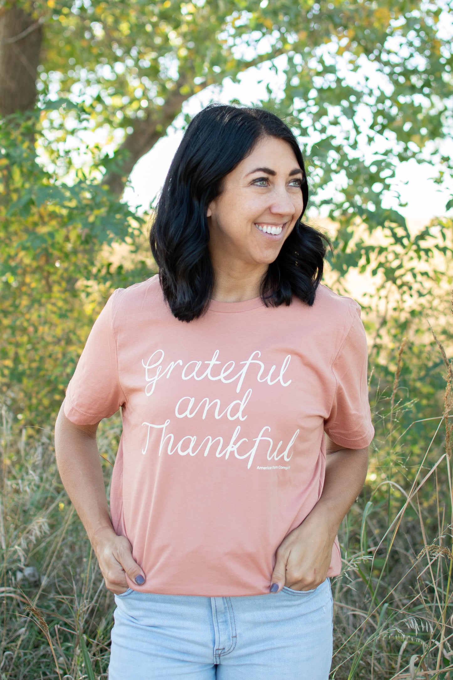 'Grateful and Thankful' Coral Tee