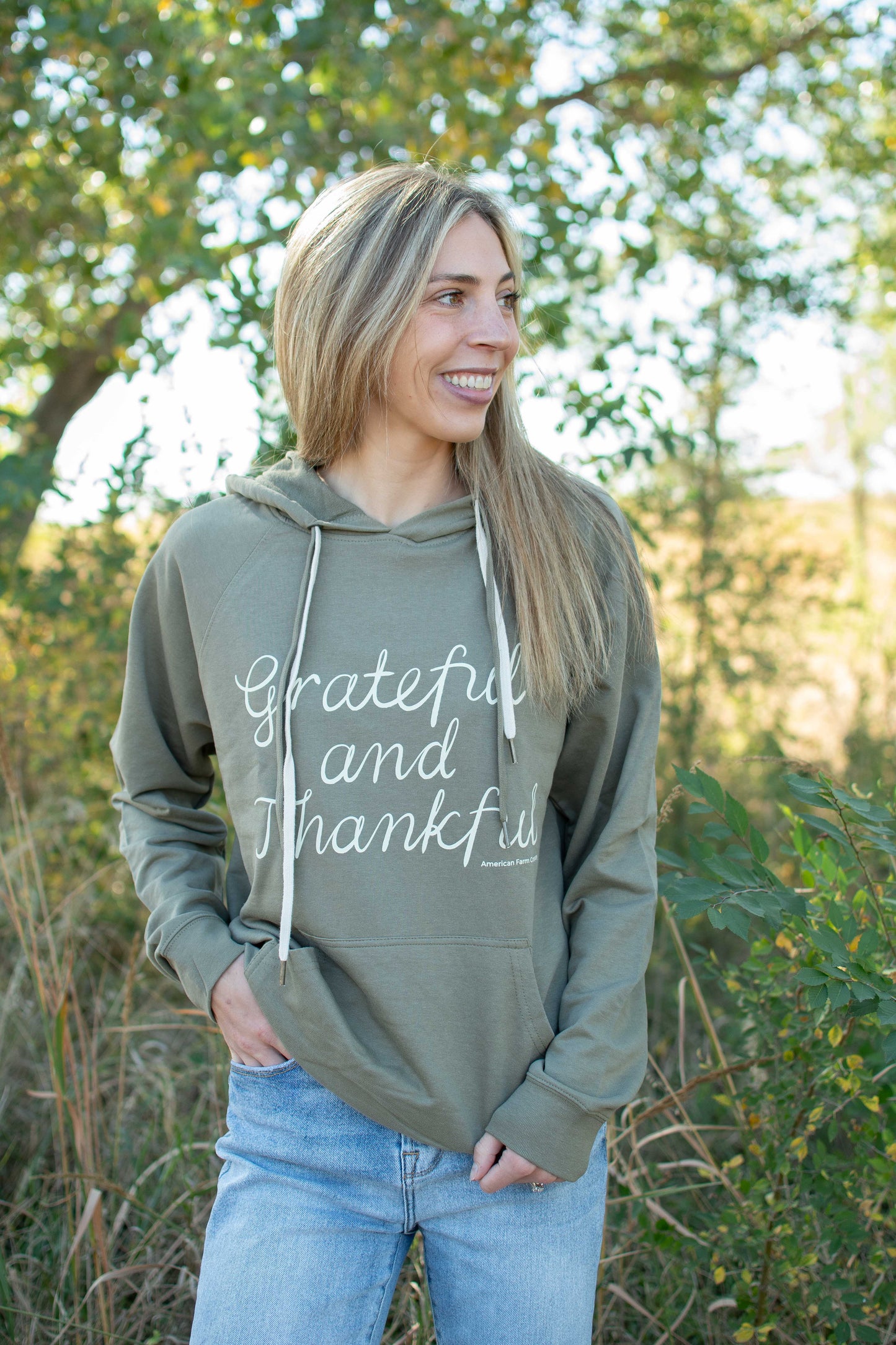 'Grateful and Thankful' Olive Hoodie