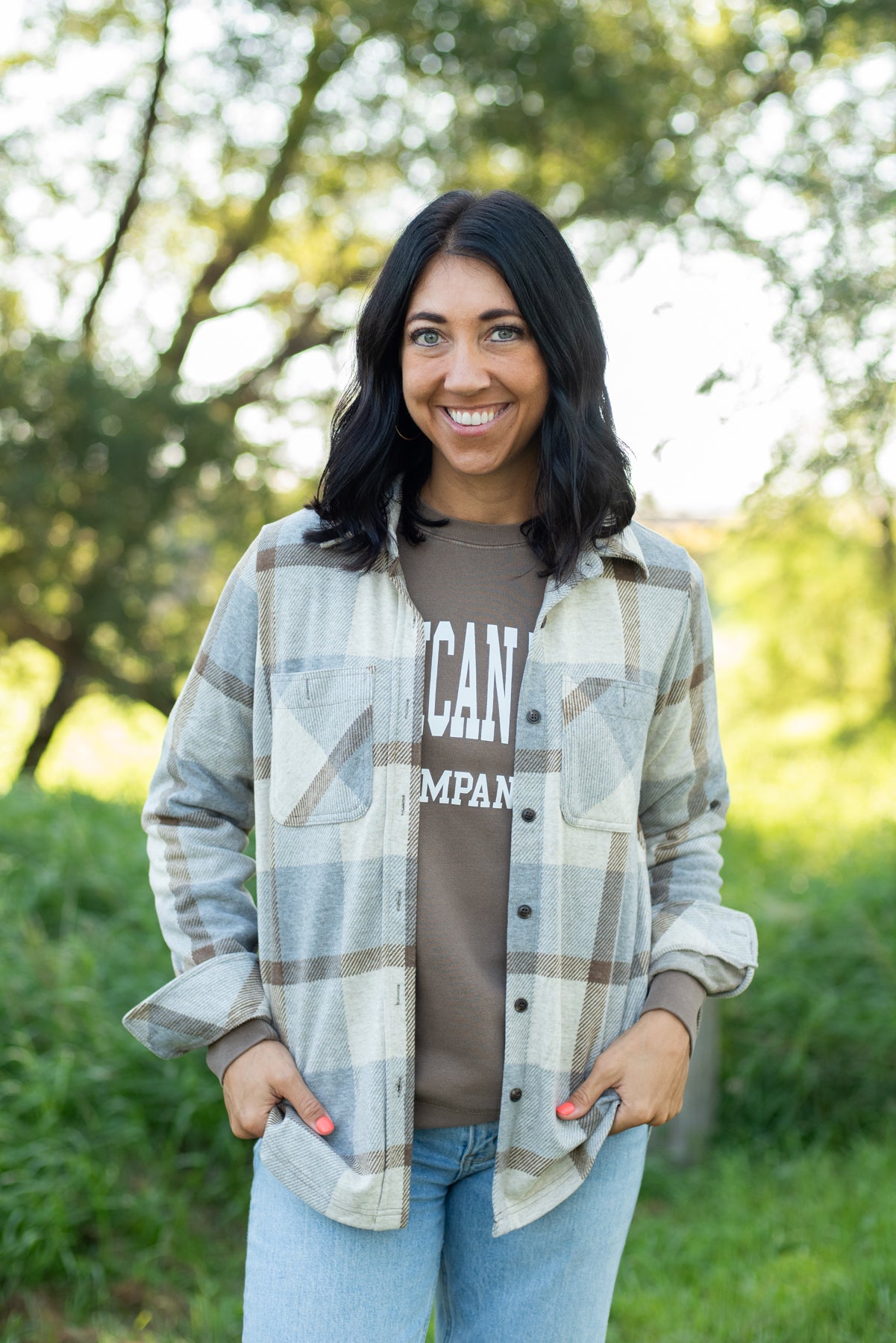 Gray & Mocha Plaid Button Up