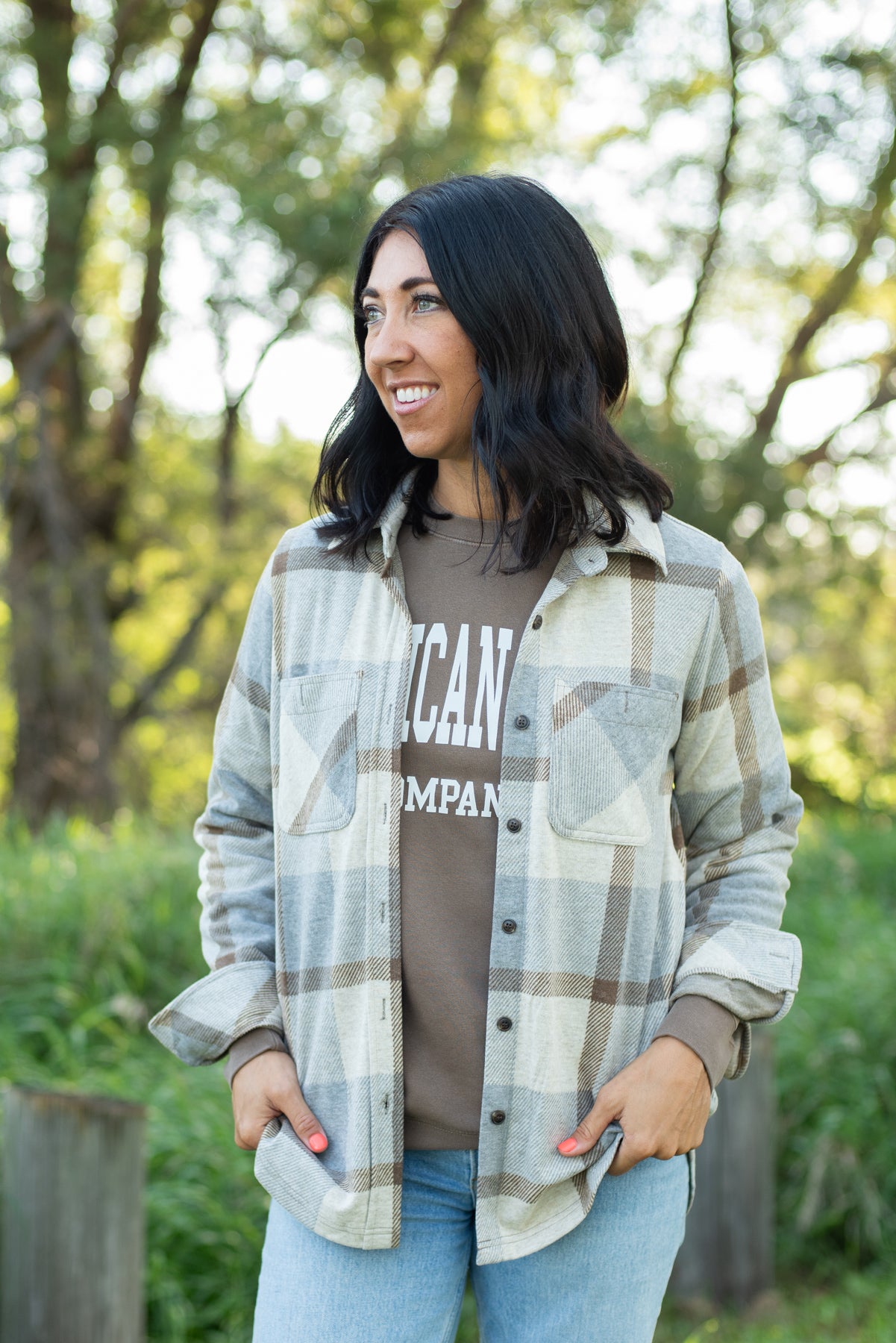 Gray & Mocha Plaid Button Up
