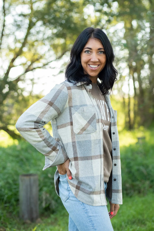 Gray & Mocha Plaid Button Up