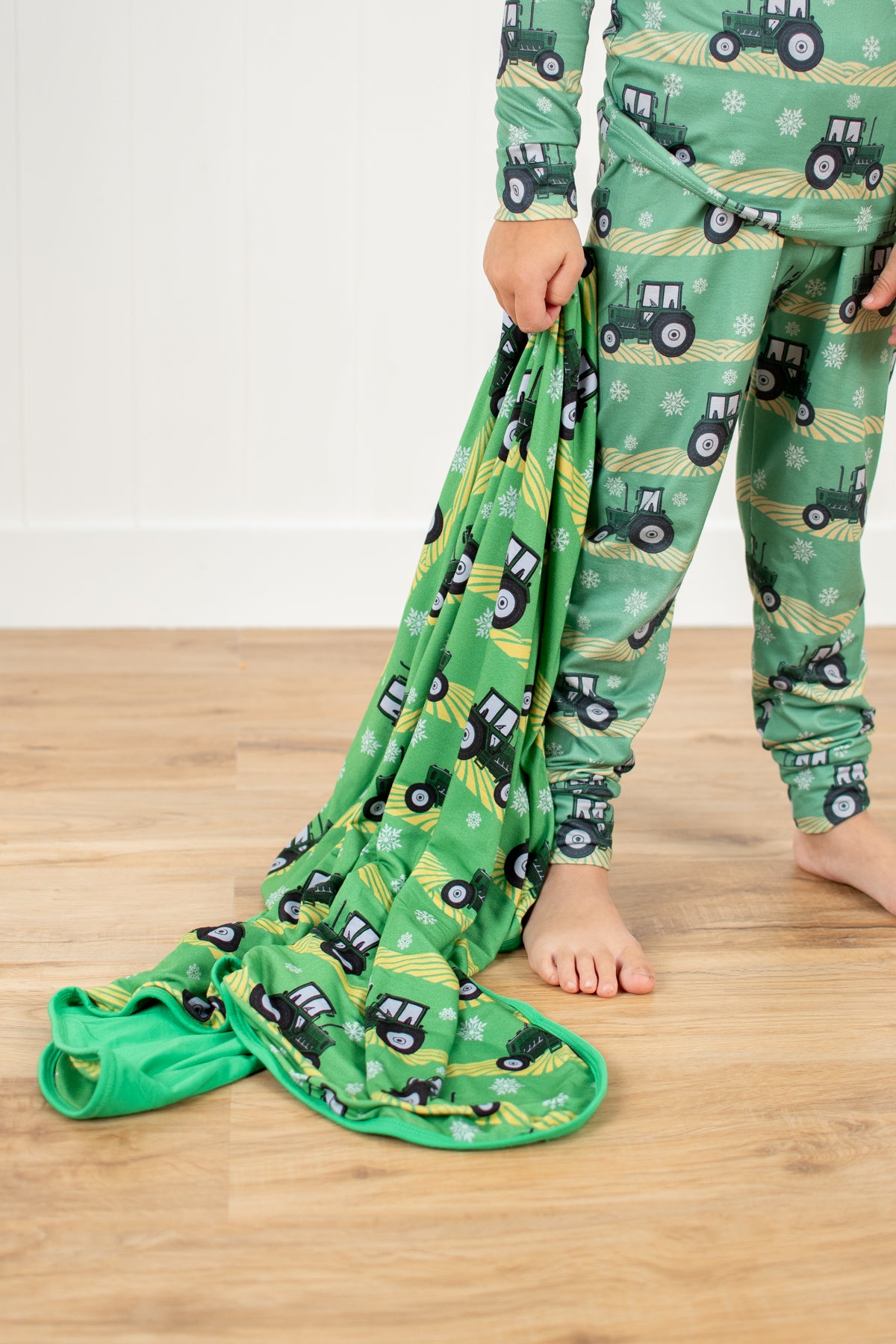 Green Tractor Christmas Kids Bamboo Blanket