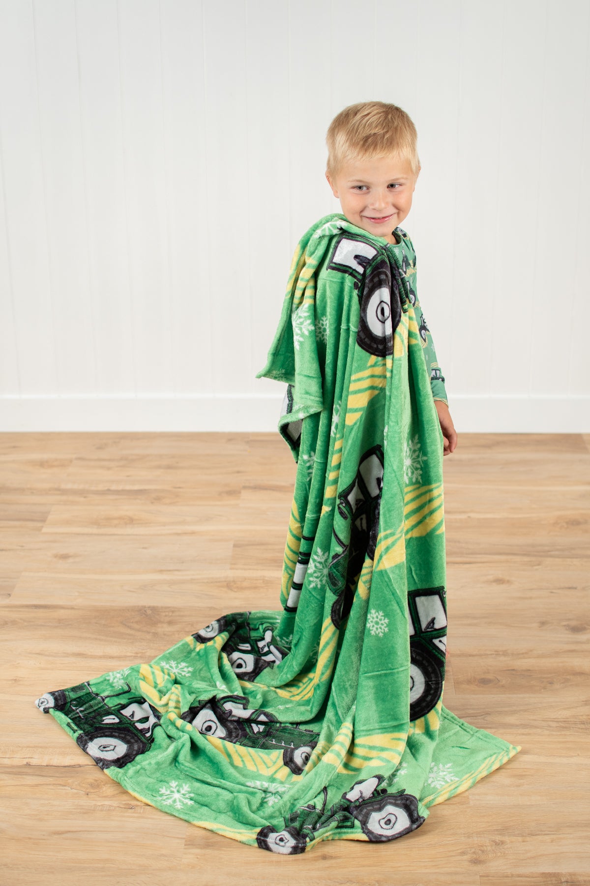 Green Tractor Christmas Plush Blanket