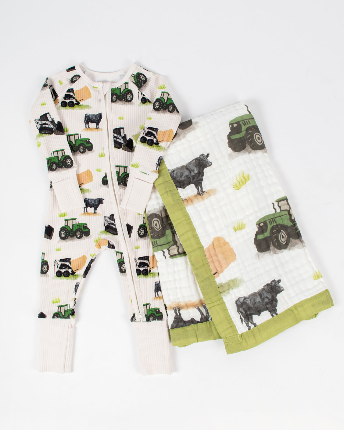 Green Tractor Farm Life Cotton Baby Blanket