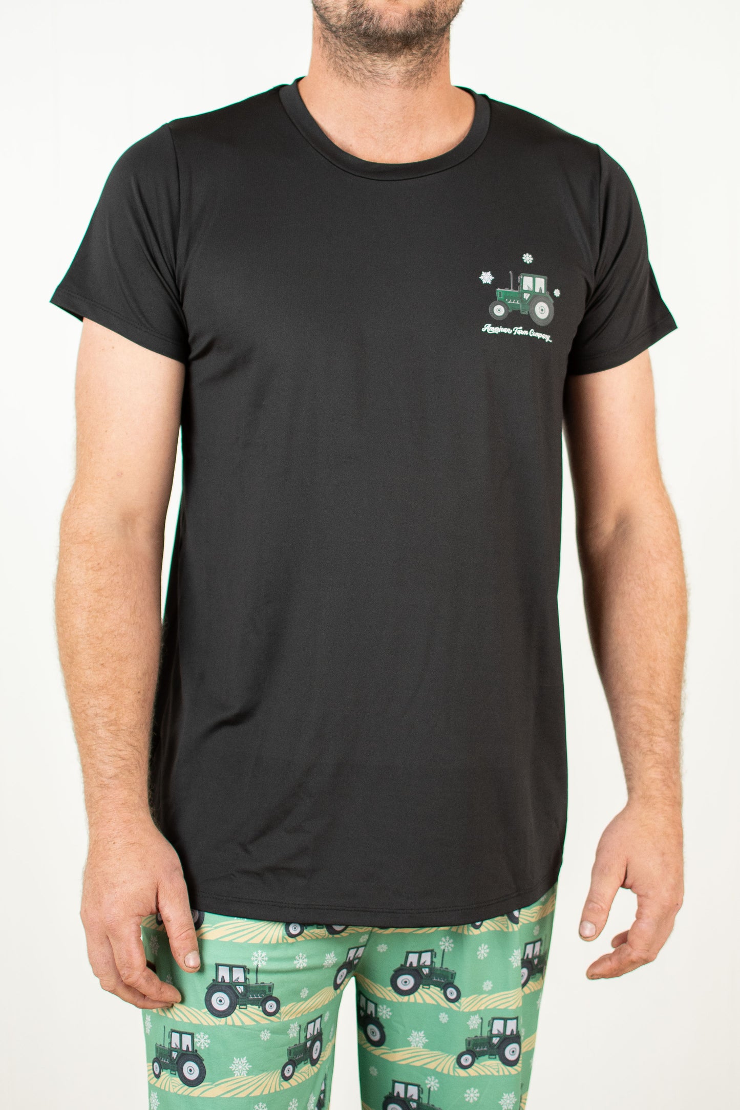 Green Tractor Christmas Adult Pajama Shirt