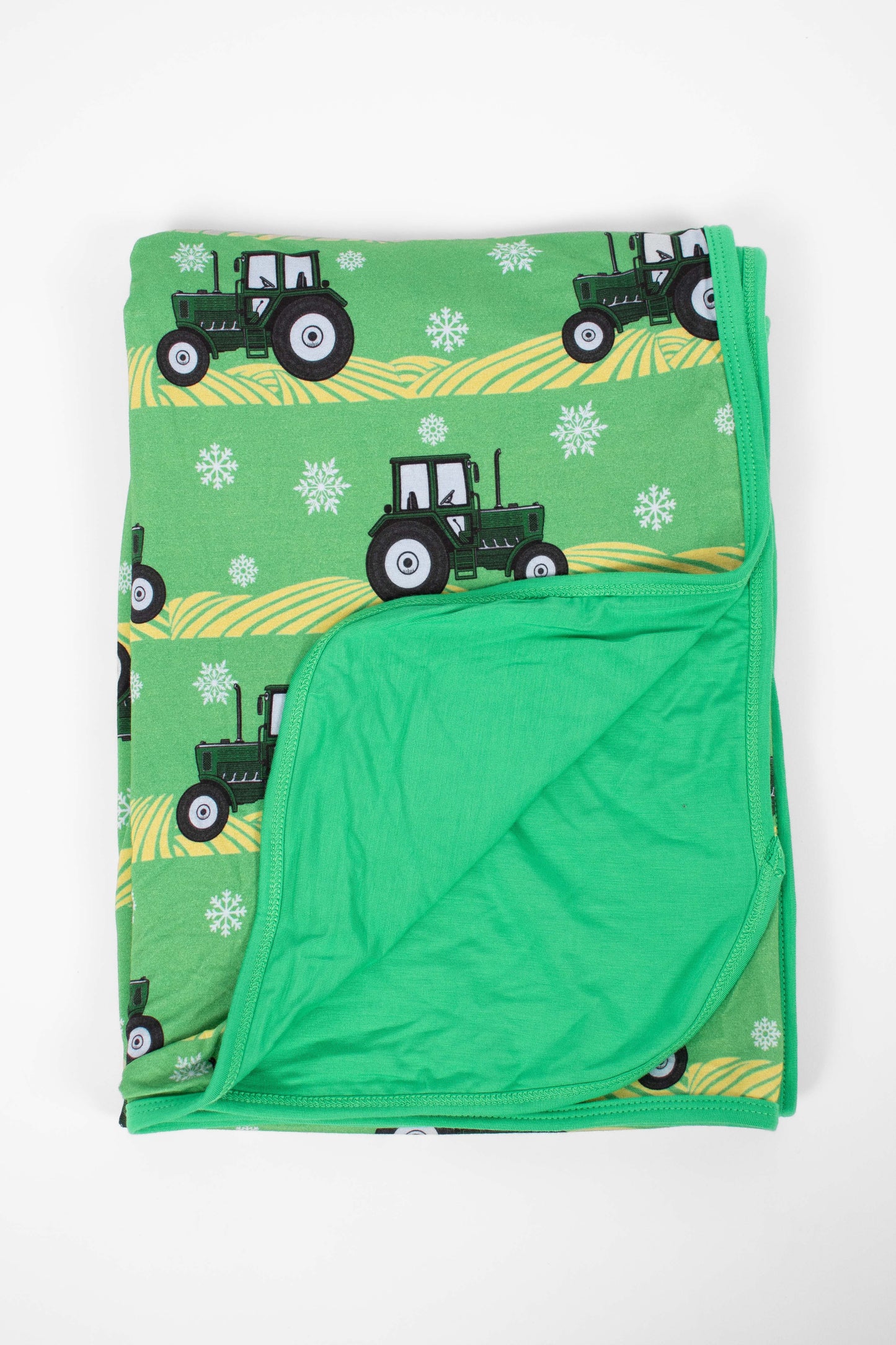 Green Tractor Christmas Kids Bamboo Blanket