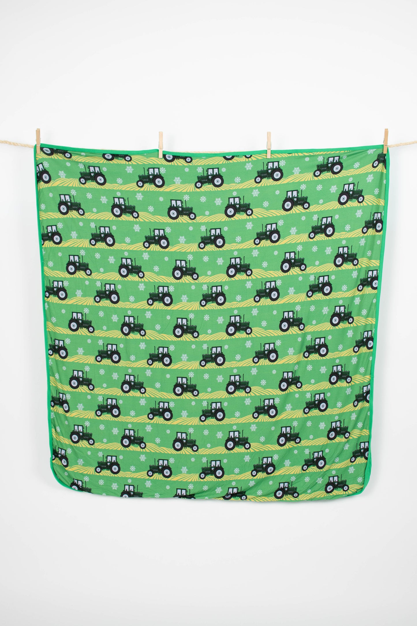 Green Tractor Christmas Kids Bamboo Blanket