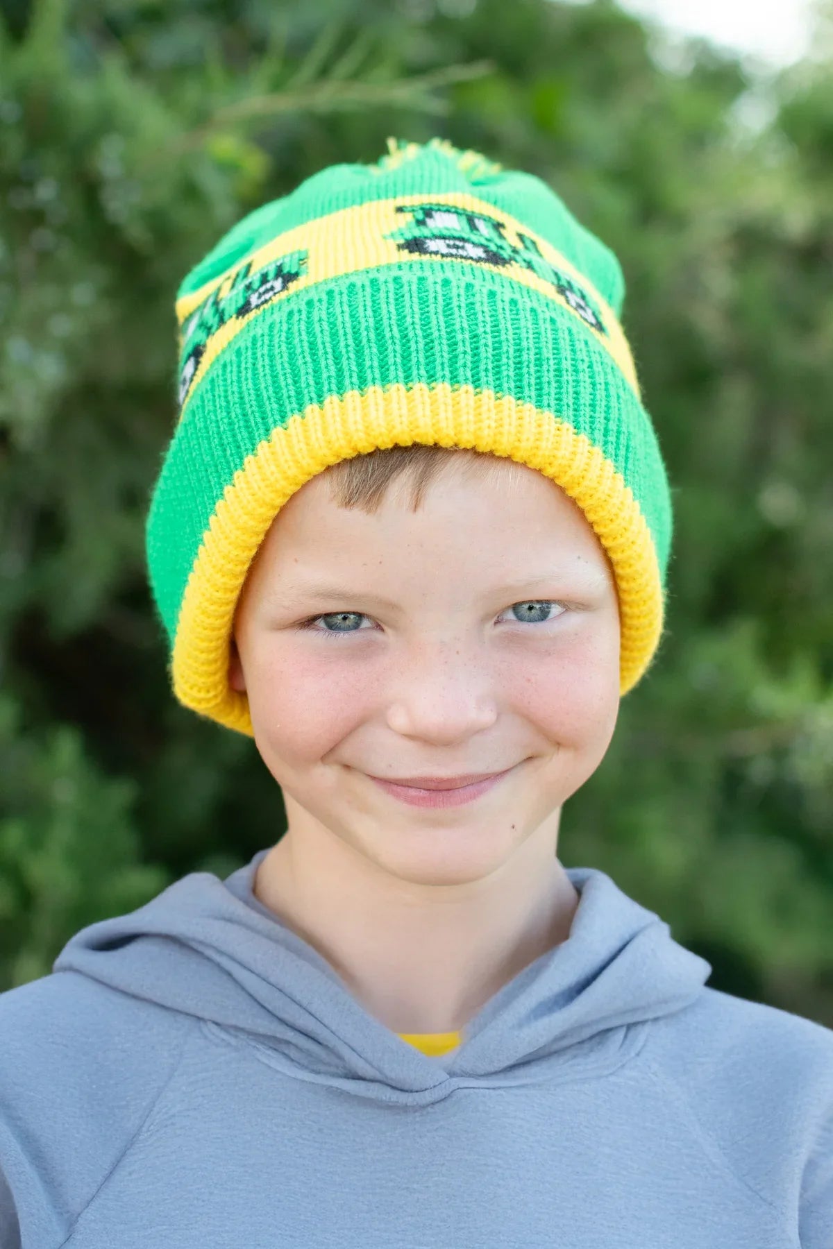 Green Tractor Knit Pom Beanie - Youth