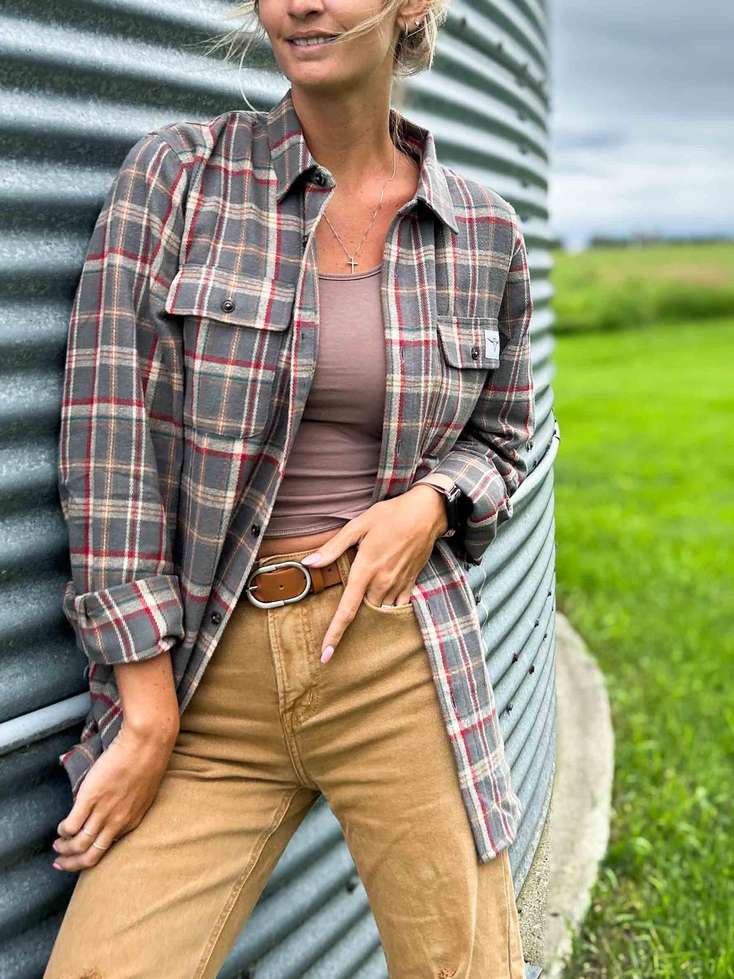 AFC Grey Plaid Women’s Flannel Shirt - American Farm Company