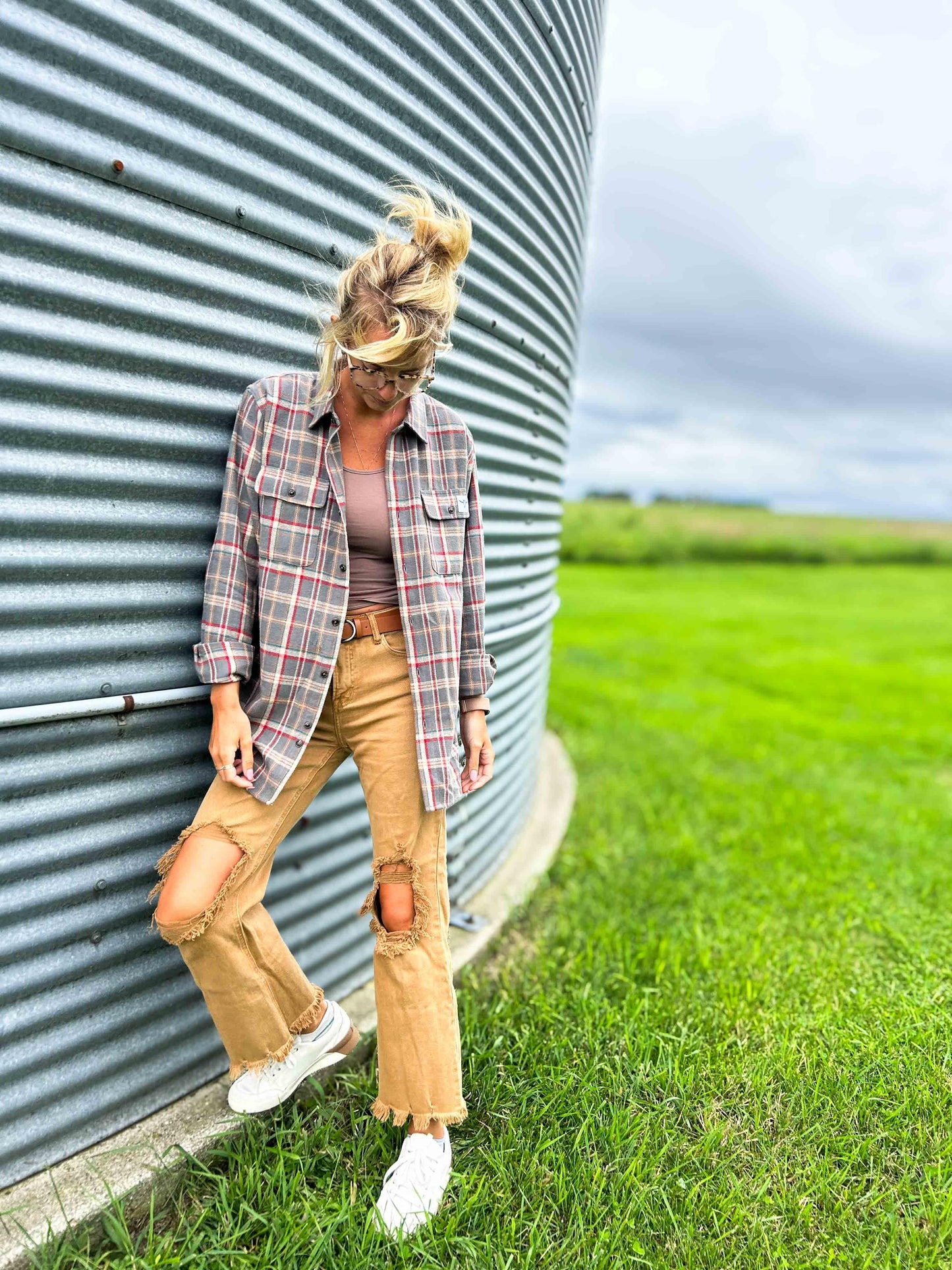 AFC Grey Plaid Women’s Flannel Shirt - American Farm Company