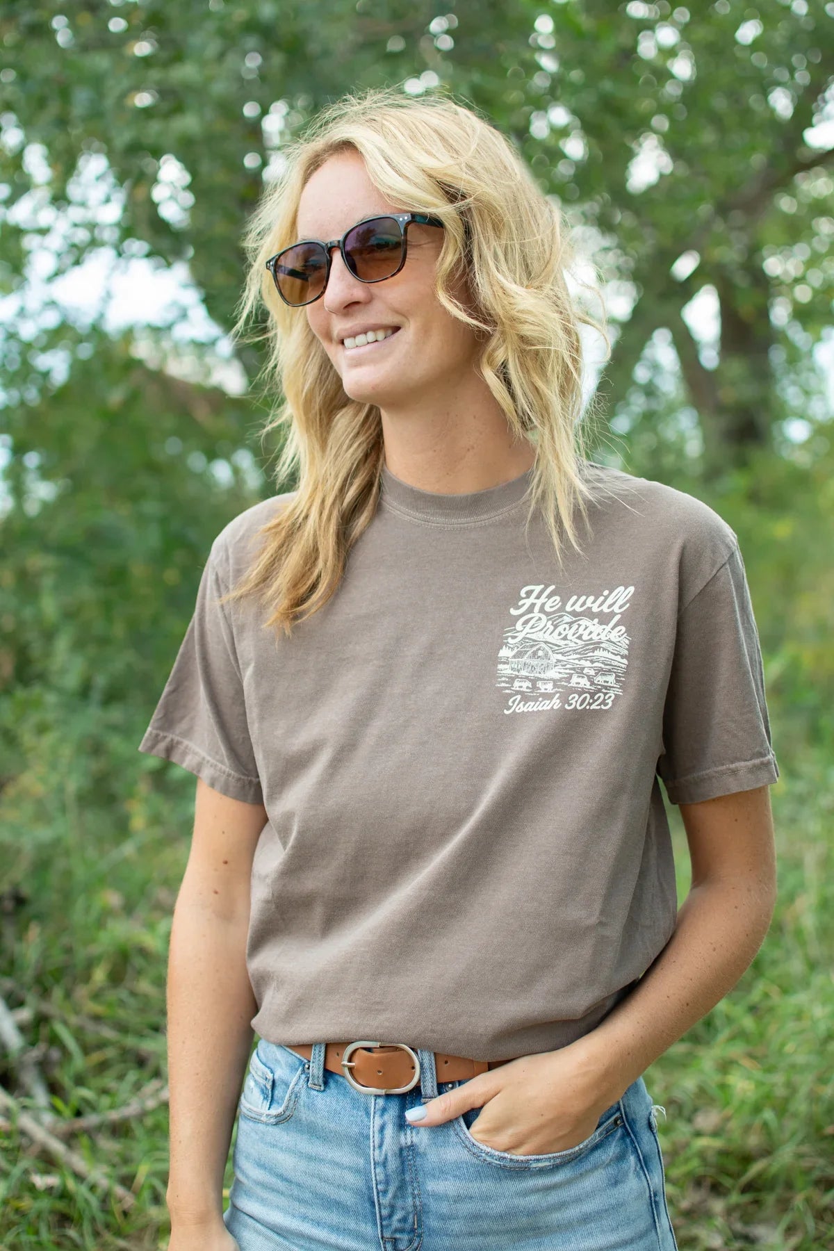 'He Will Provide' Isaiah 30:23 Brown Tee