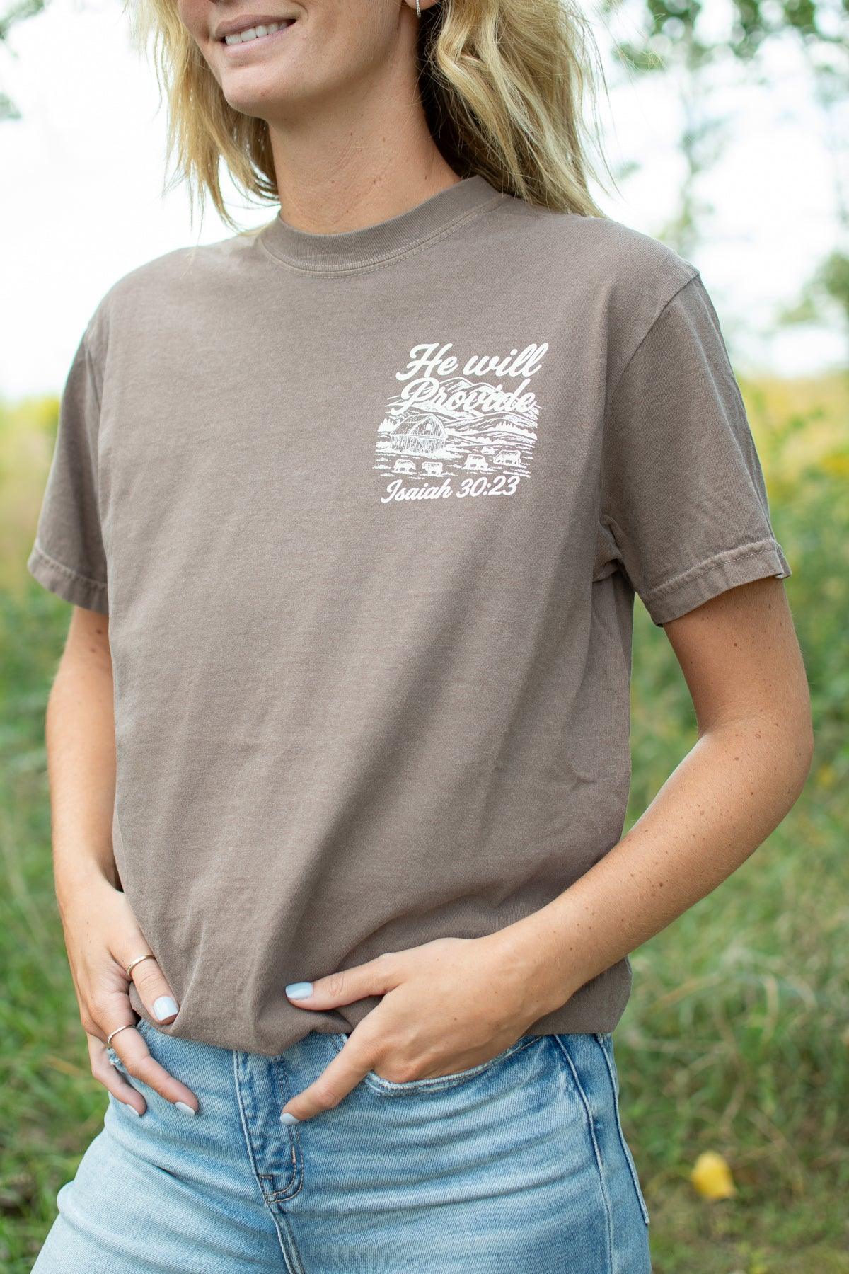 'He Will Provide' Isaiah 30:23 Brown Tee