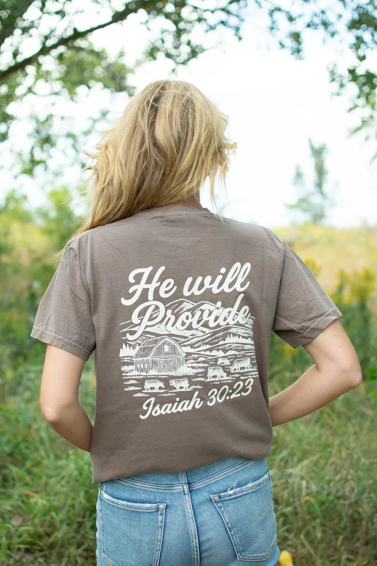'He Will Provide' Isaiah 30:23 Brown Tee